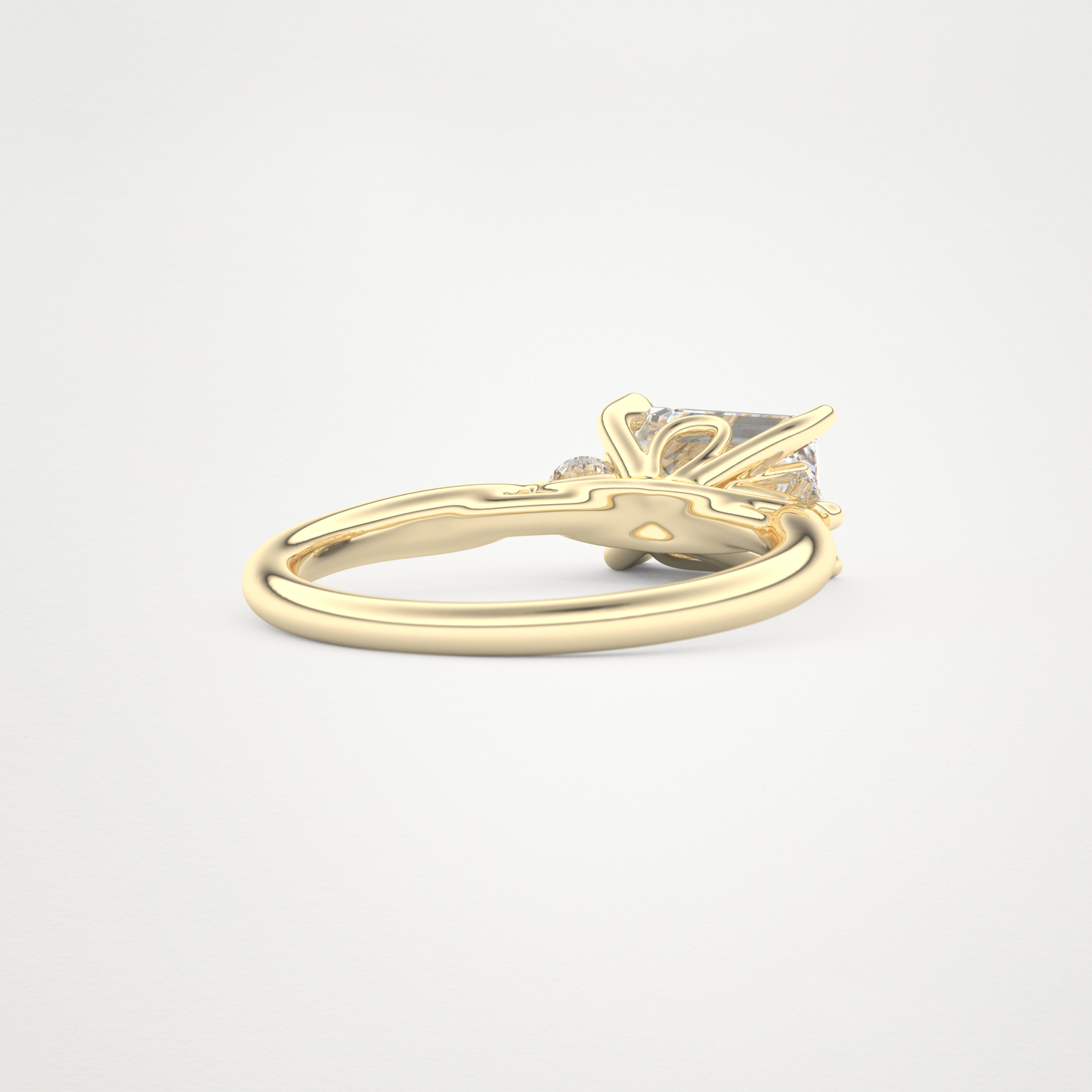East West Emerald Three Stone Lab Grown Diamond Engagement Ring