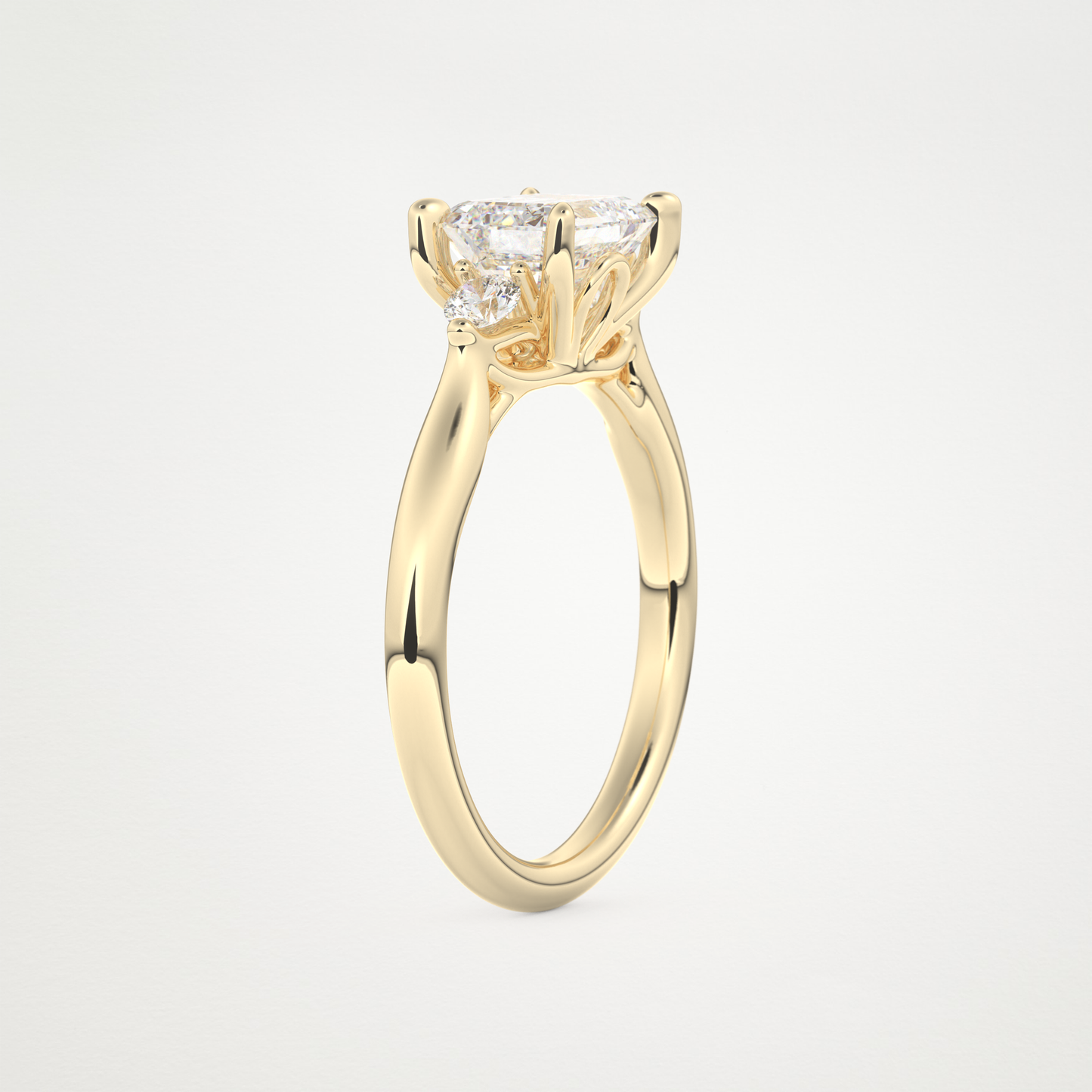 East West Emerald Three Stone Lab Grown Diamond Engagement Ring