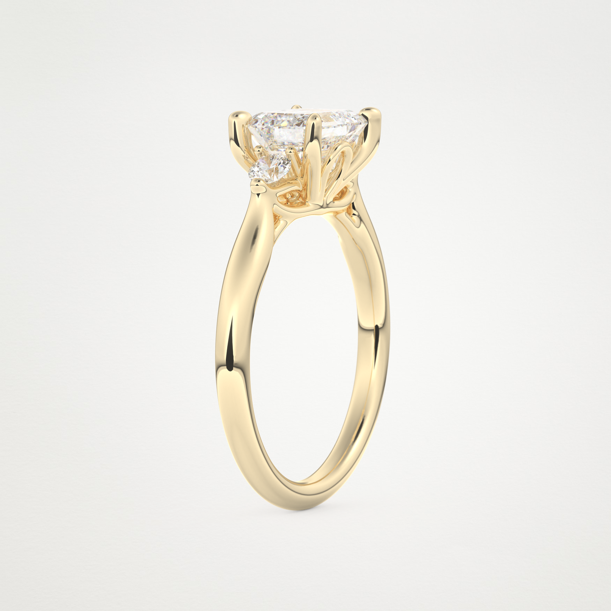 East West Emerald Three Stone Lab Grown Diamond Engagement Ring