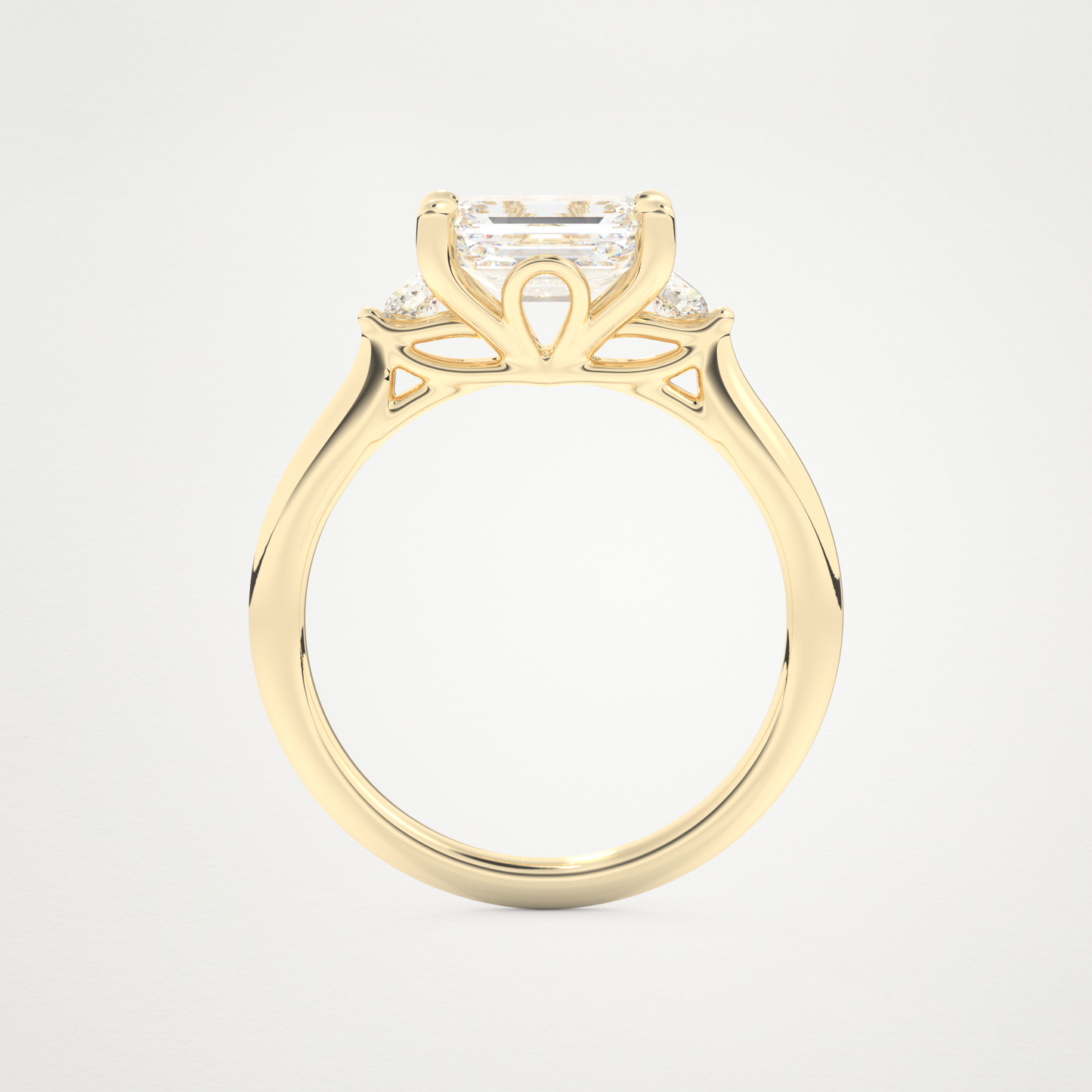 East West Emerald Three Stone Lab Grown Diamond Engagement Ring