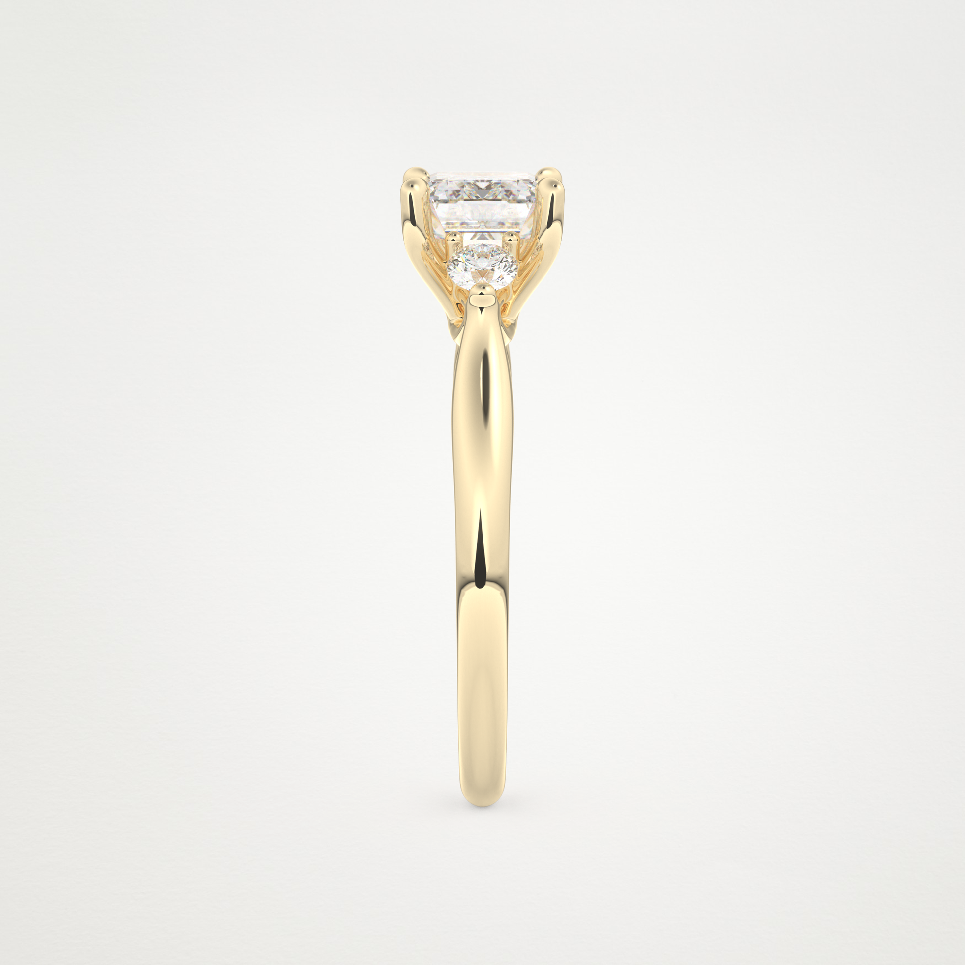 East West Emerald Three Stone Lab Grown Diamond Engagement Ring