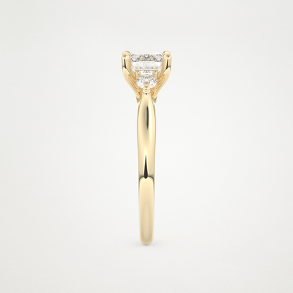 East West Emerald Three Stone Lab Grown Diamond Engagement Ring