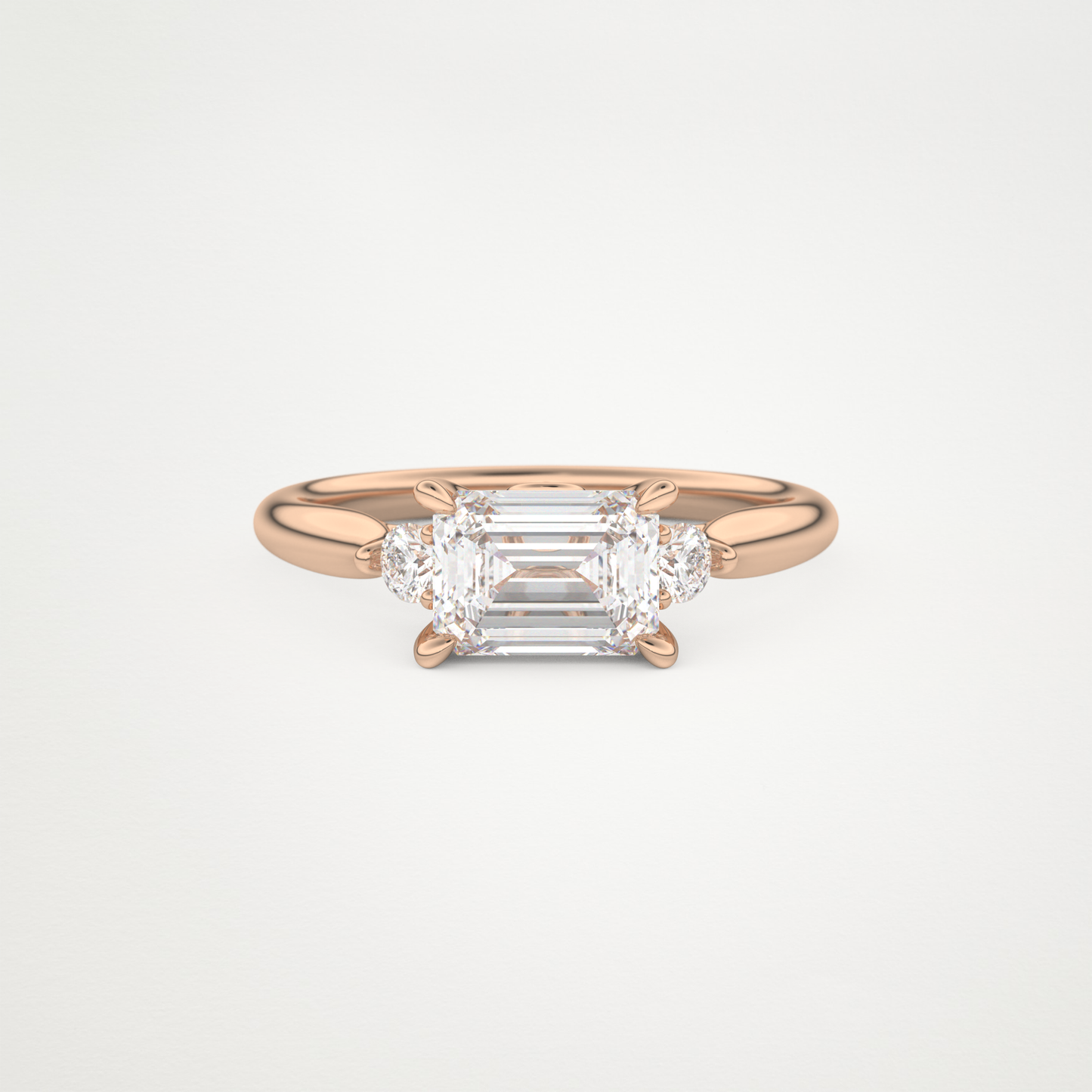 East West Emerald Three Stone Lab Grown Diamond Engagement Ring
