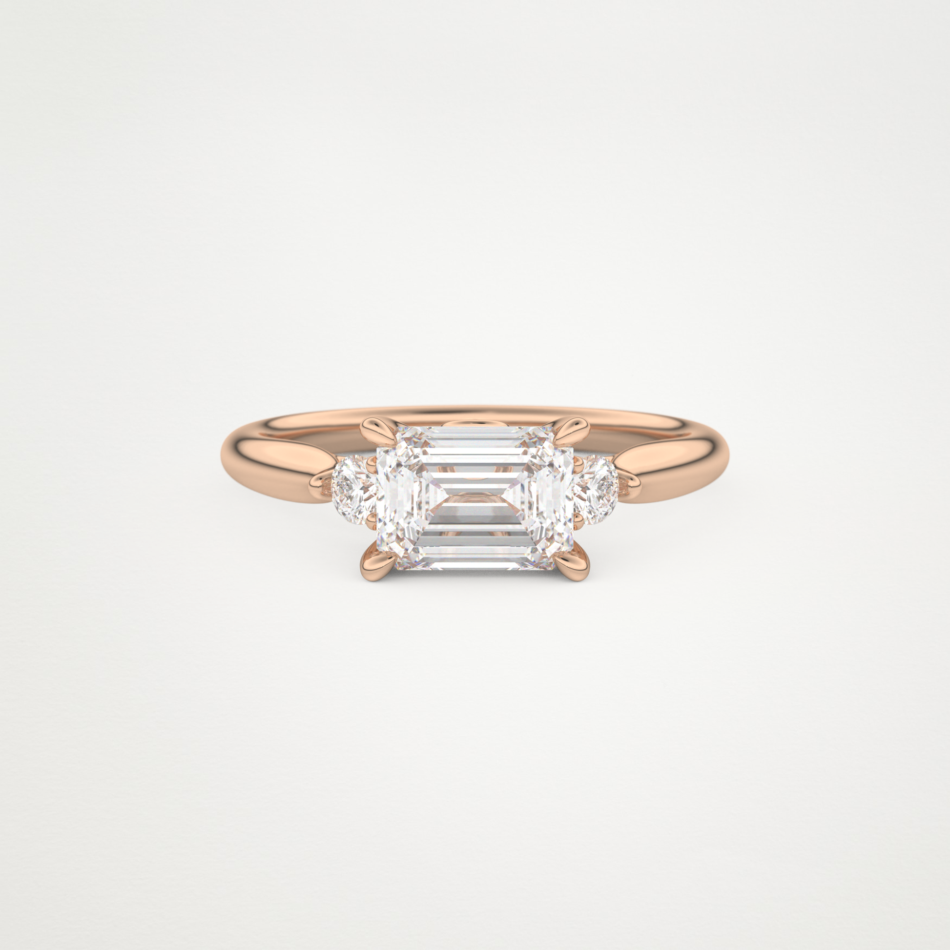 East West Emerald Three Stone Lab Grown Diamond Engagement Ring