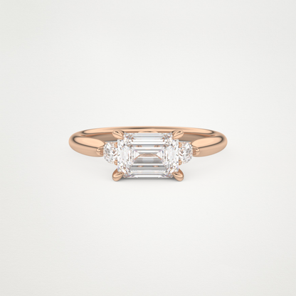 East West Emerald Three Stone Lab Grown Diamond Engagement Ring