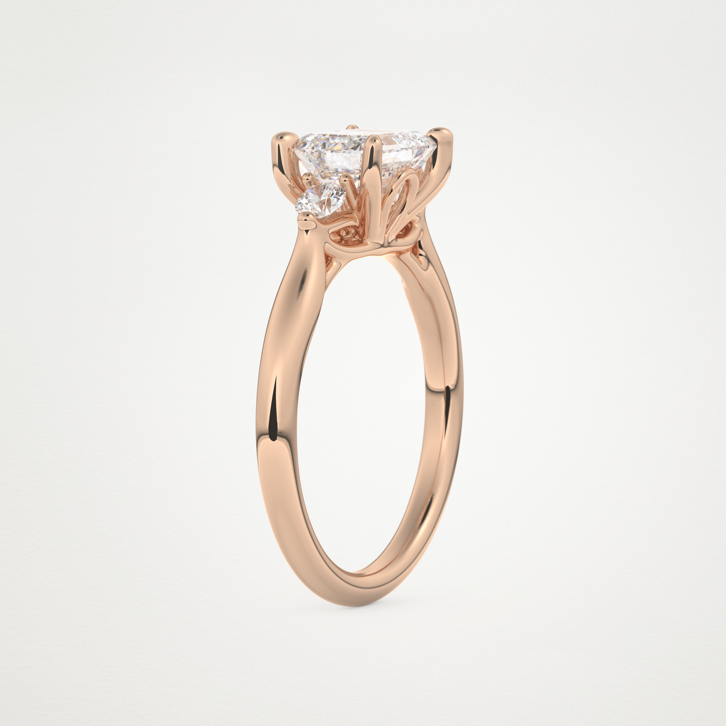East West Emerald Three Stone Lab Grown Diamond Engagement Ring