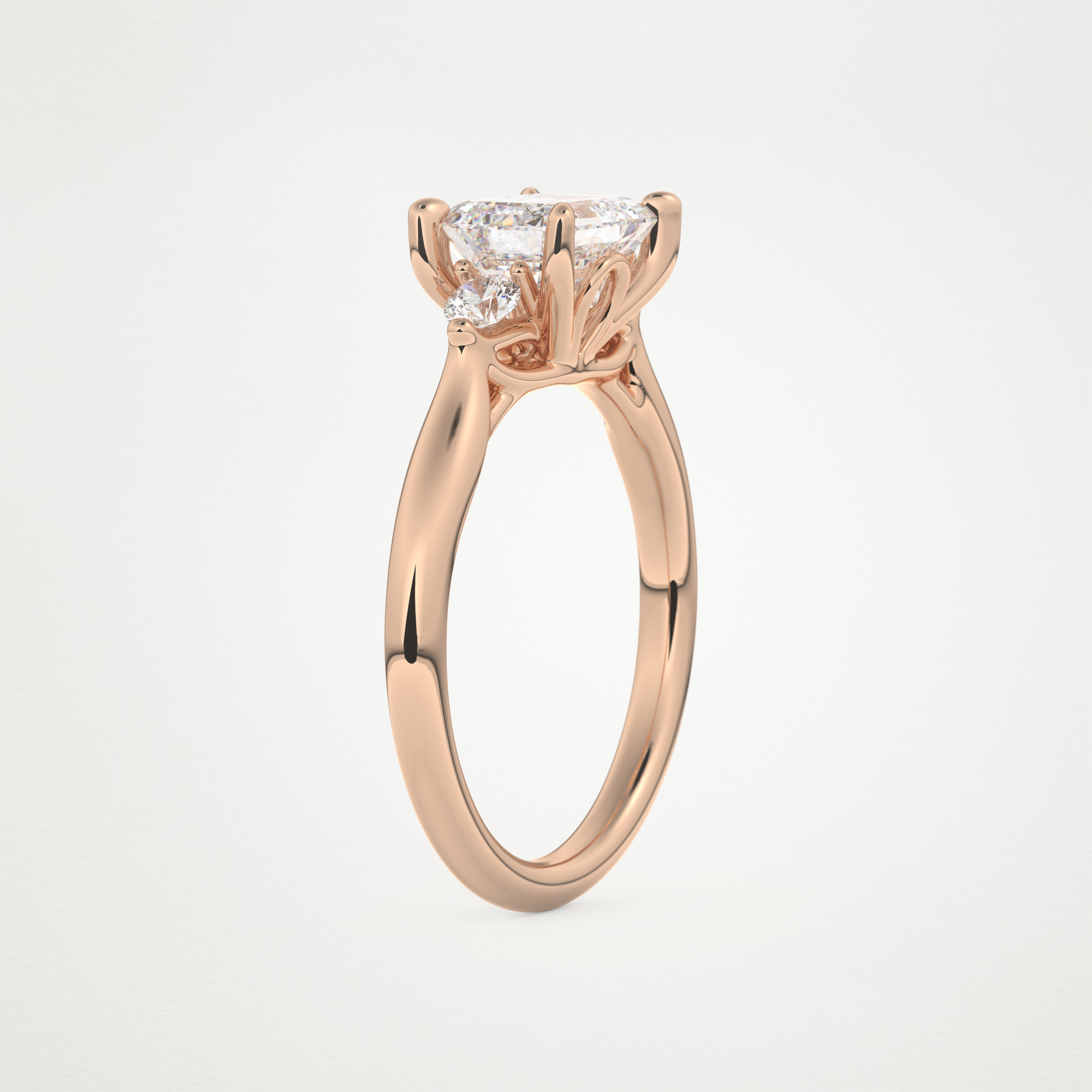East West Emerald Three Stone Lab Grown Diamond Engagement Ring