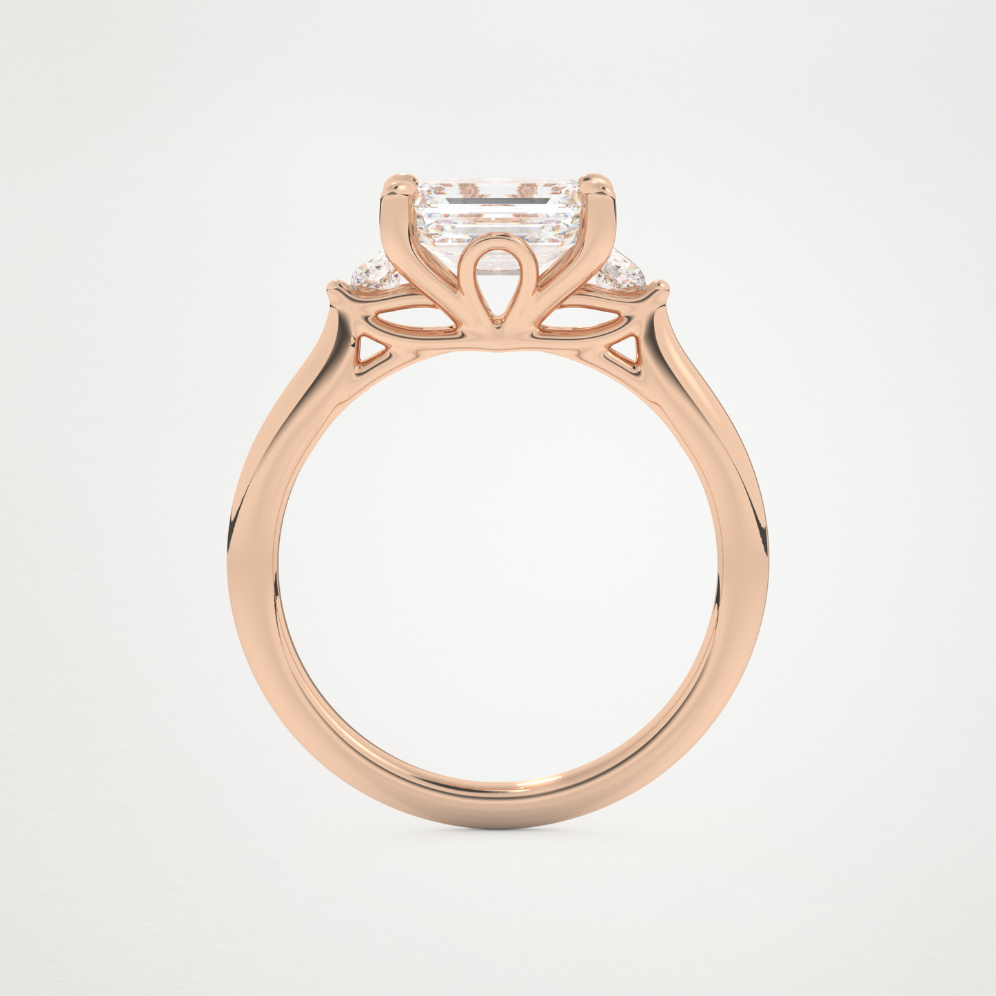 East West Emerald Three Stone Lab Grown Diamond Engagement Ring