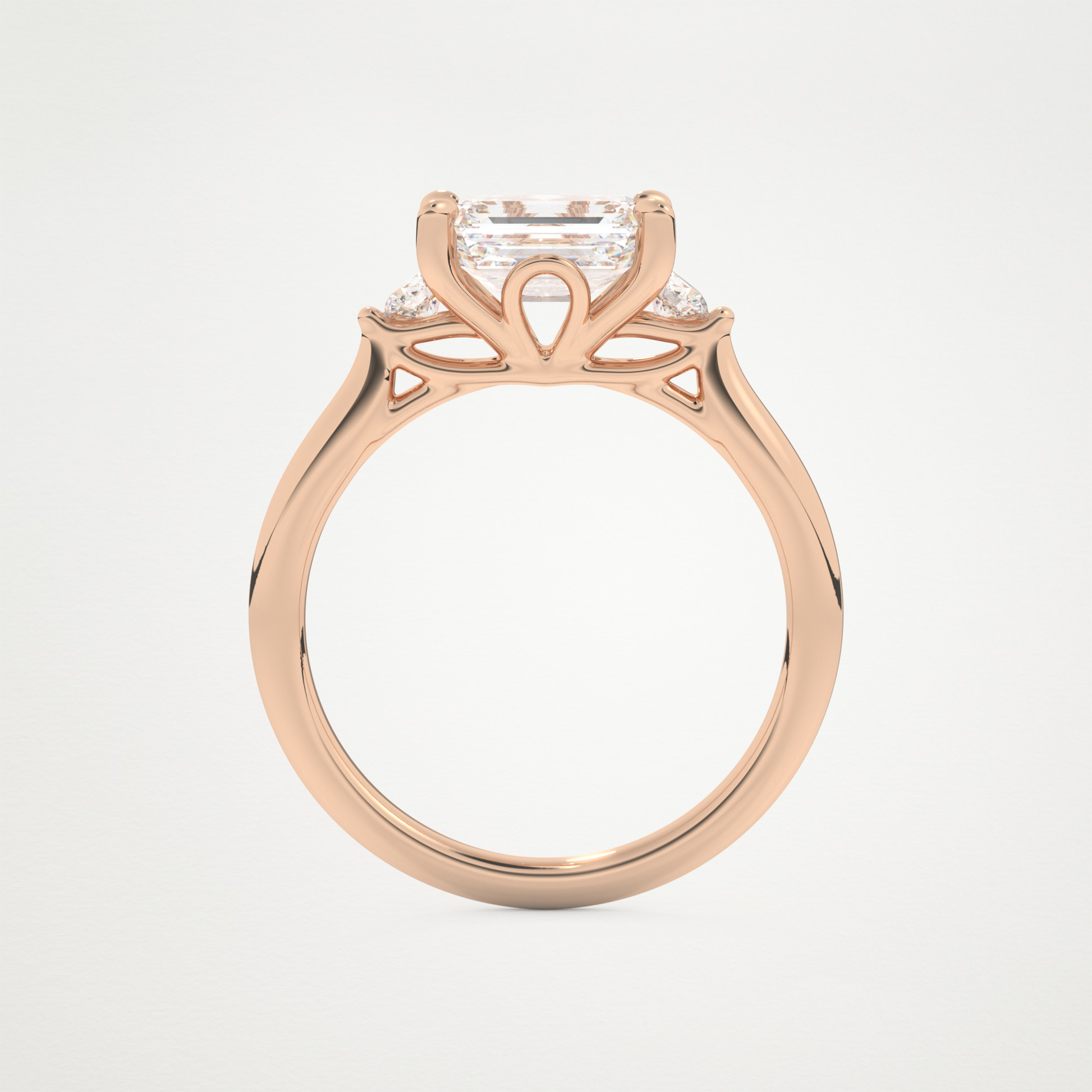 East West Emerald Three Stone Lab Grown Diamond Engagement Ring