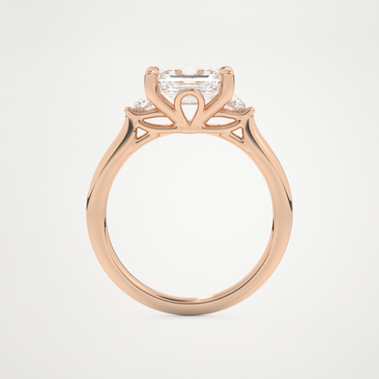 East West Emerald Three Stone Lab Grown Diamond Engagement Ring