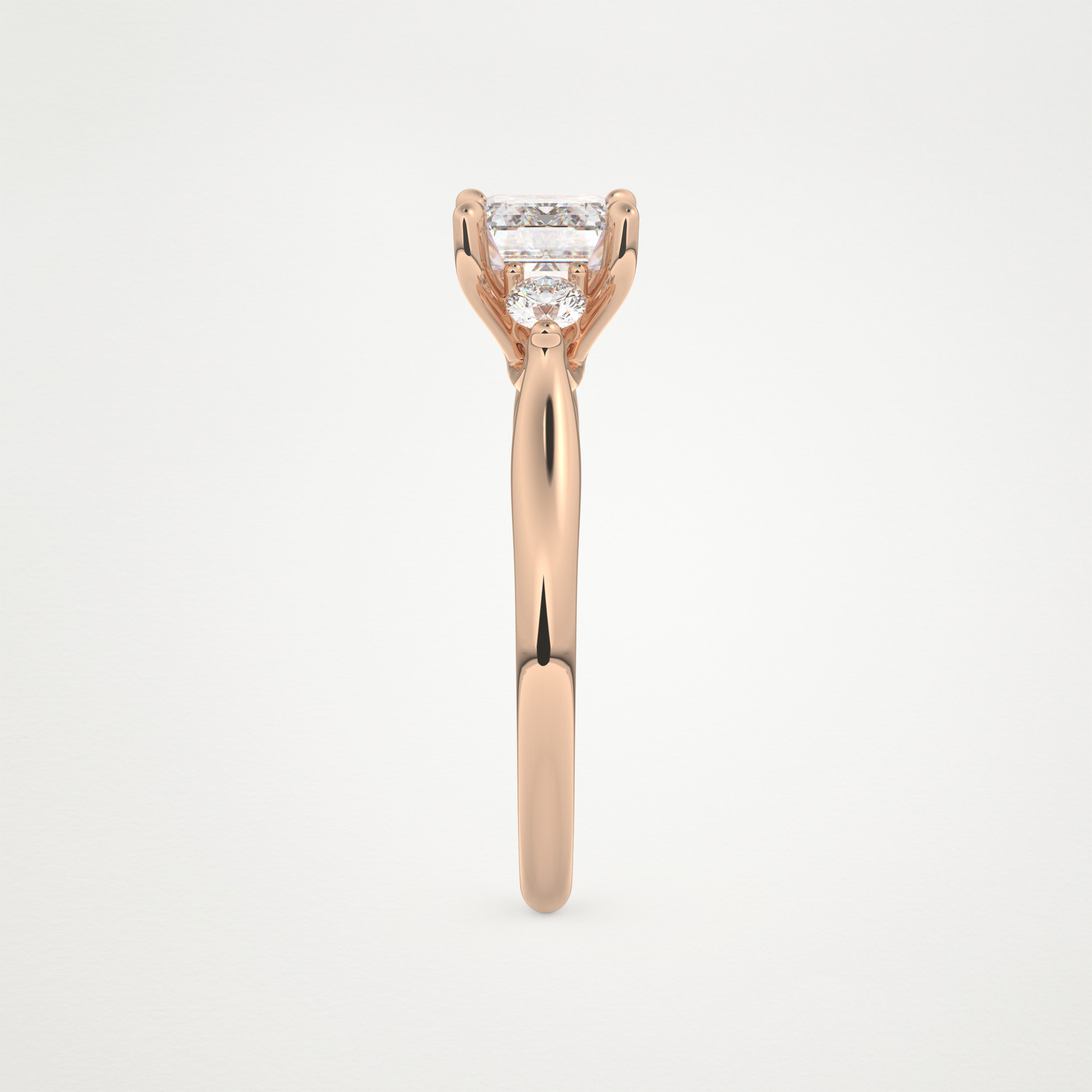East West Emerald Three Stone Lab Grown Diamond Engagement Ring