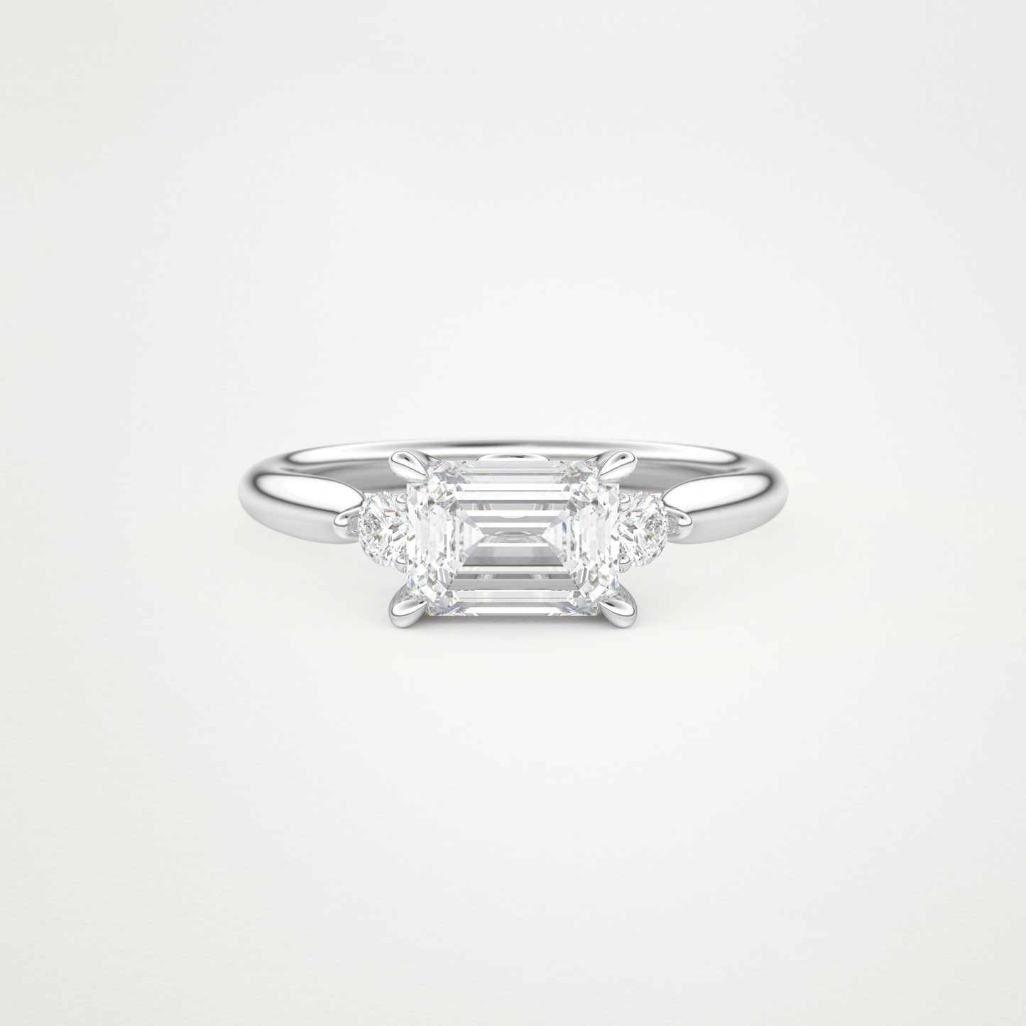 East West Emerald Three Stone Lab Grown Diamond Engagement Ring