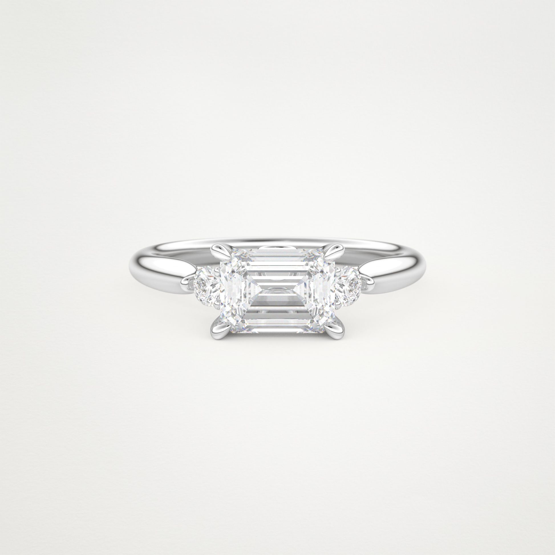 East West Emerald Three Stone Lab Grown Diamond Engagement Ring