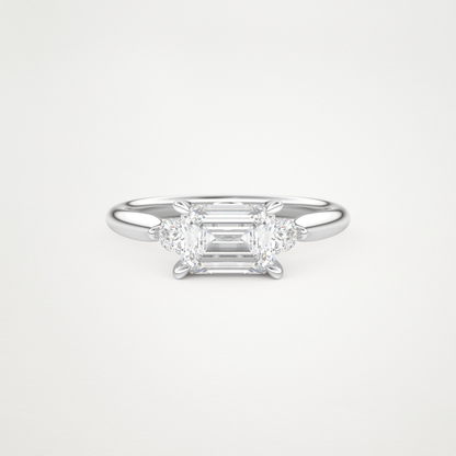 East West Emerald Three Stone Lab Grown Diamond Engagement Ring