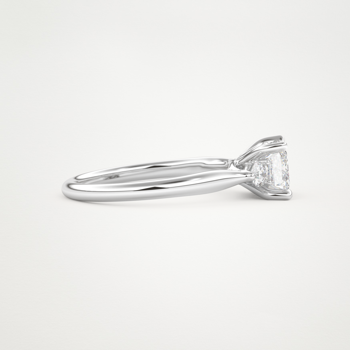East West Emerald Three Stone Lab Grown Diamond Engagement Ring
