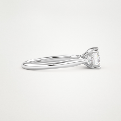 East West Emerald Three Stone Lab Grown Diamond Engagement Ring