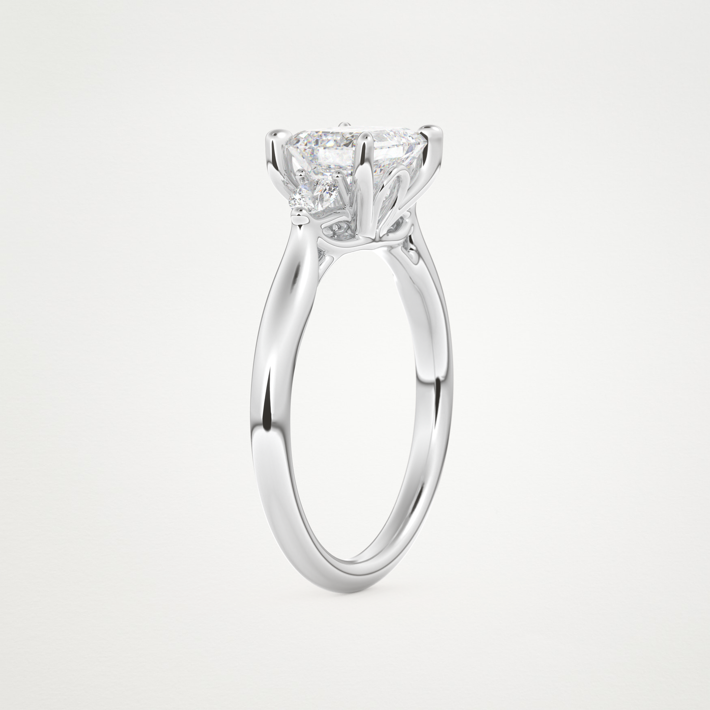 East West Emerald Three Stone Lab Grown Diamond Engagement Ring