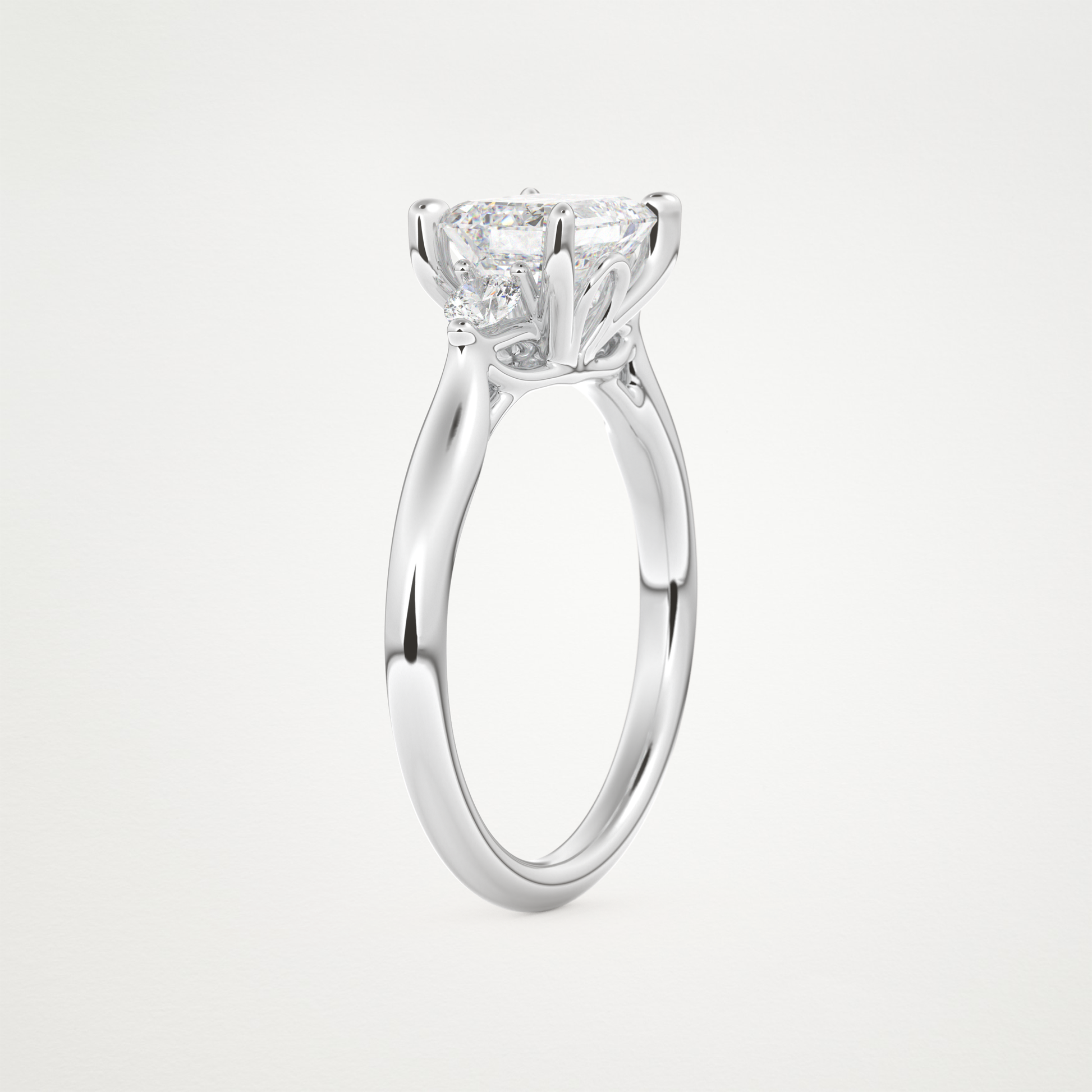 East West Emerald Three Stone Lab Grown Diamond Engagement Ring