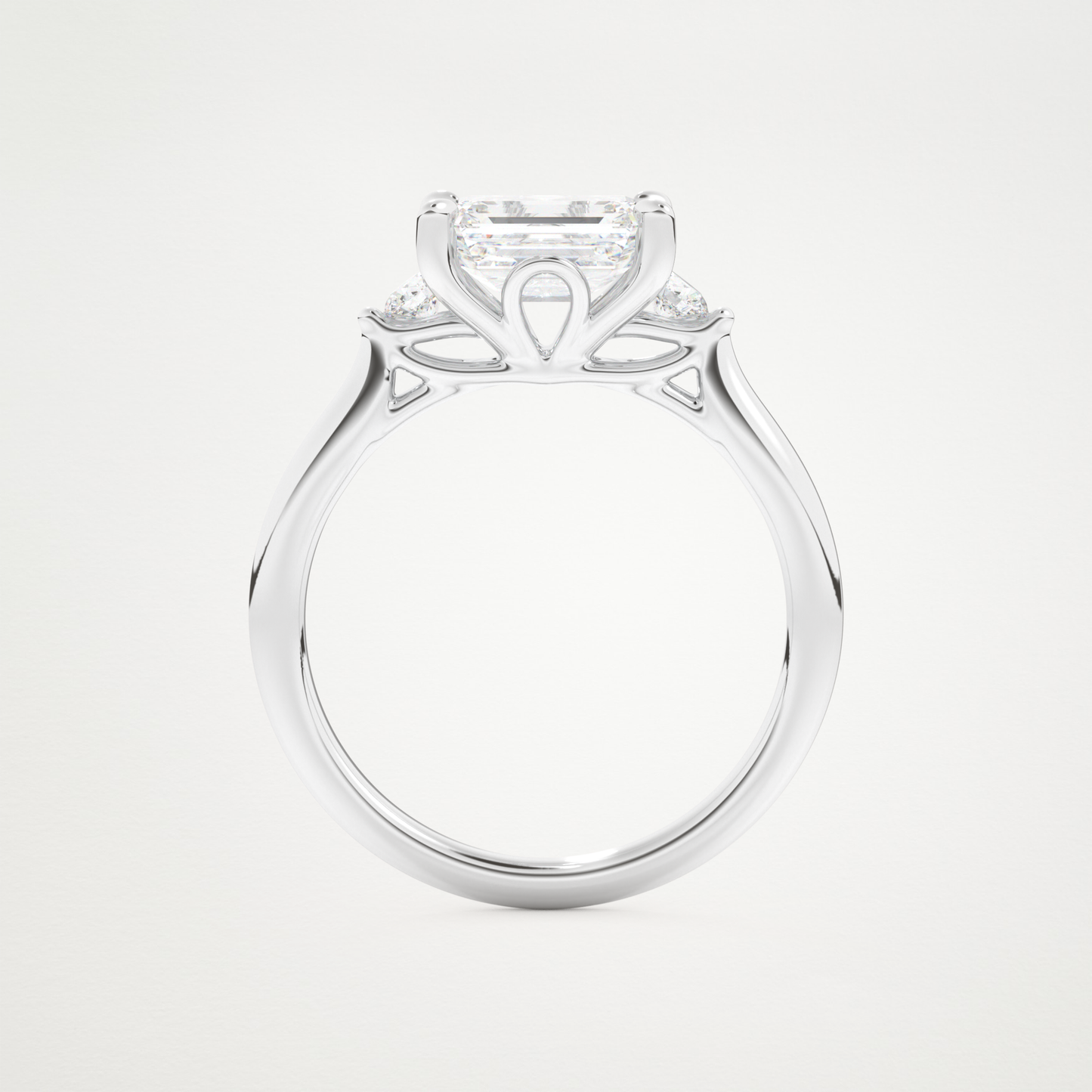 East West Emerald Three Stone Lab Grown Diamond Engagement Ring