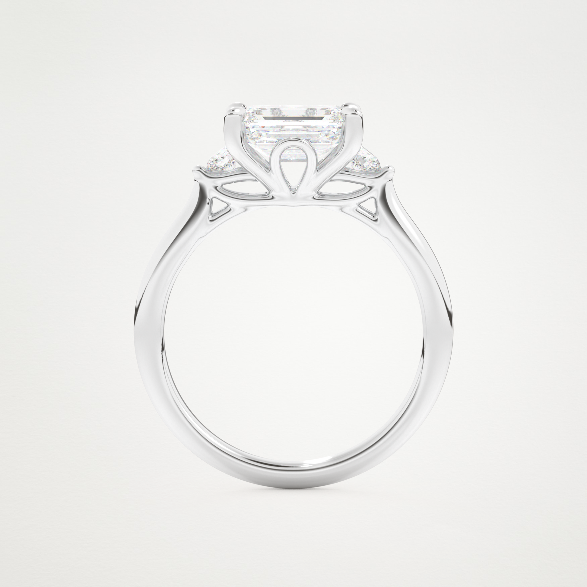 East West Emerald Three Stone Lab Grown Diamond Engagement Ring