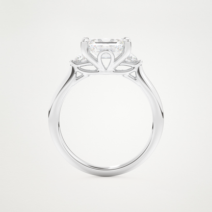 East West Emerald Three Stone Lab Grown Diamond Engagement Ring