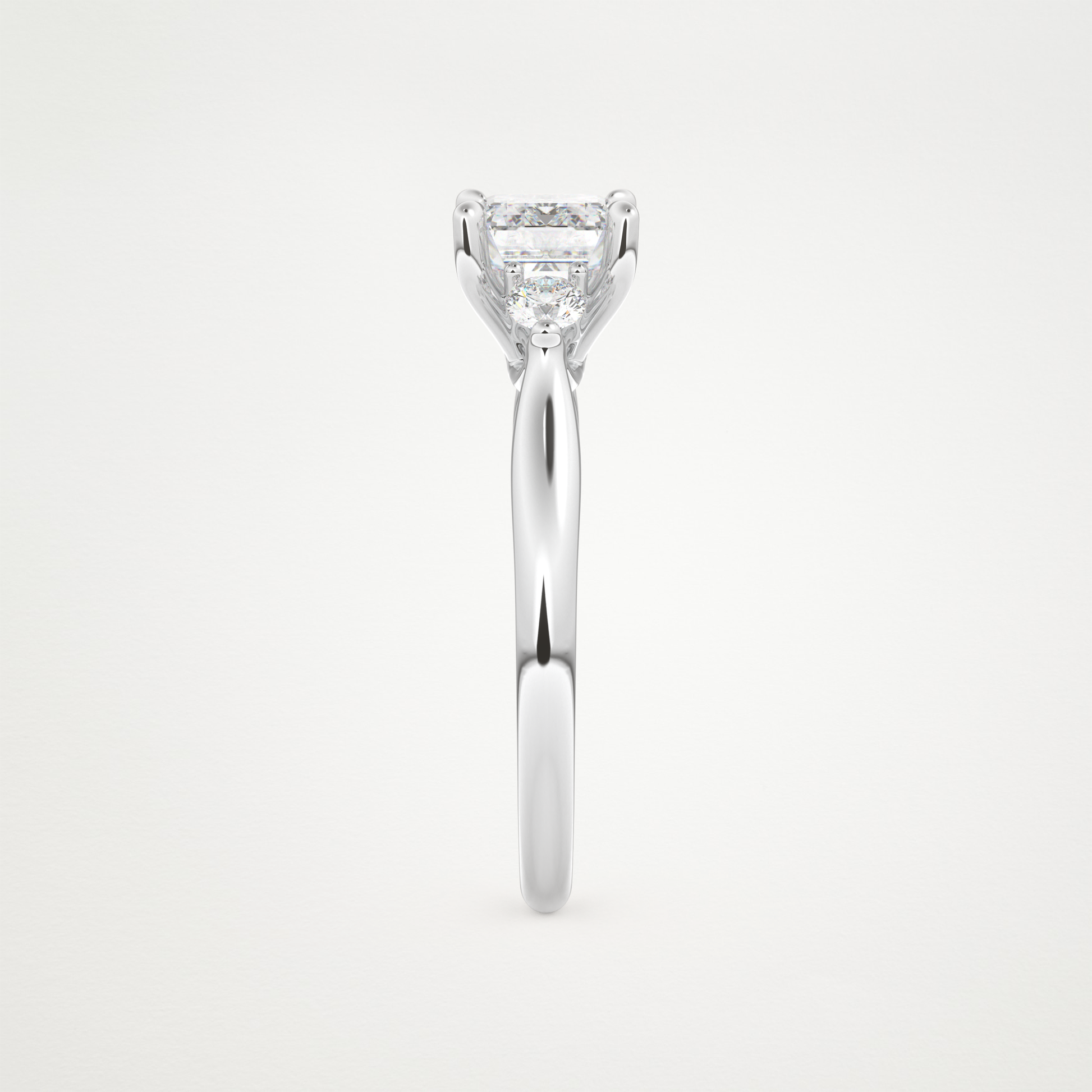 East West Emerald Three Stone Lab Grown Diamond Engagement Ring