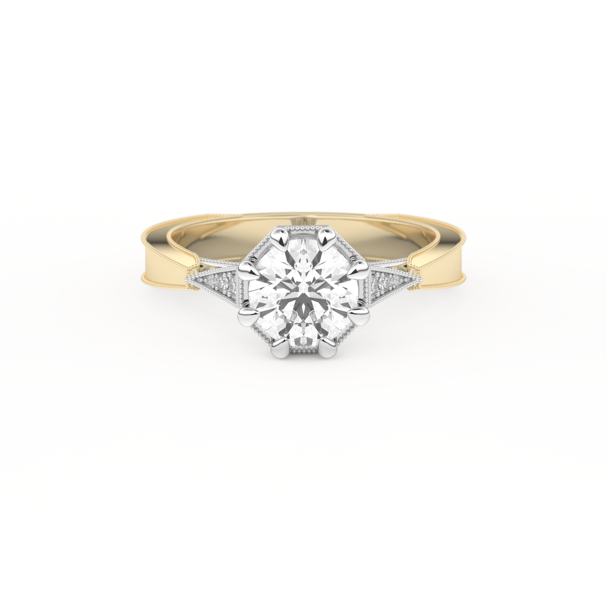 Round Milgrain Pave Lab Grown Diamond Engagement Ring