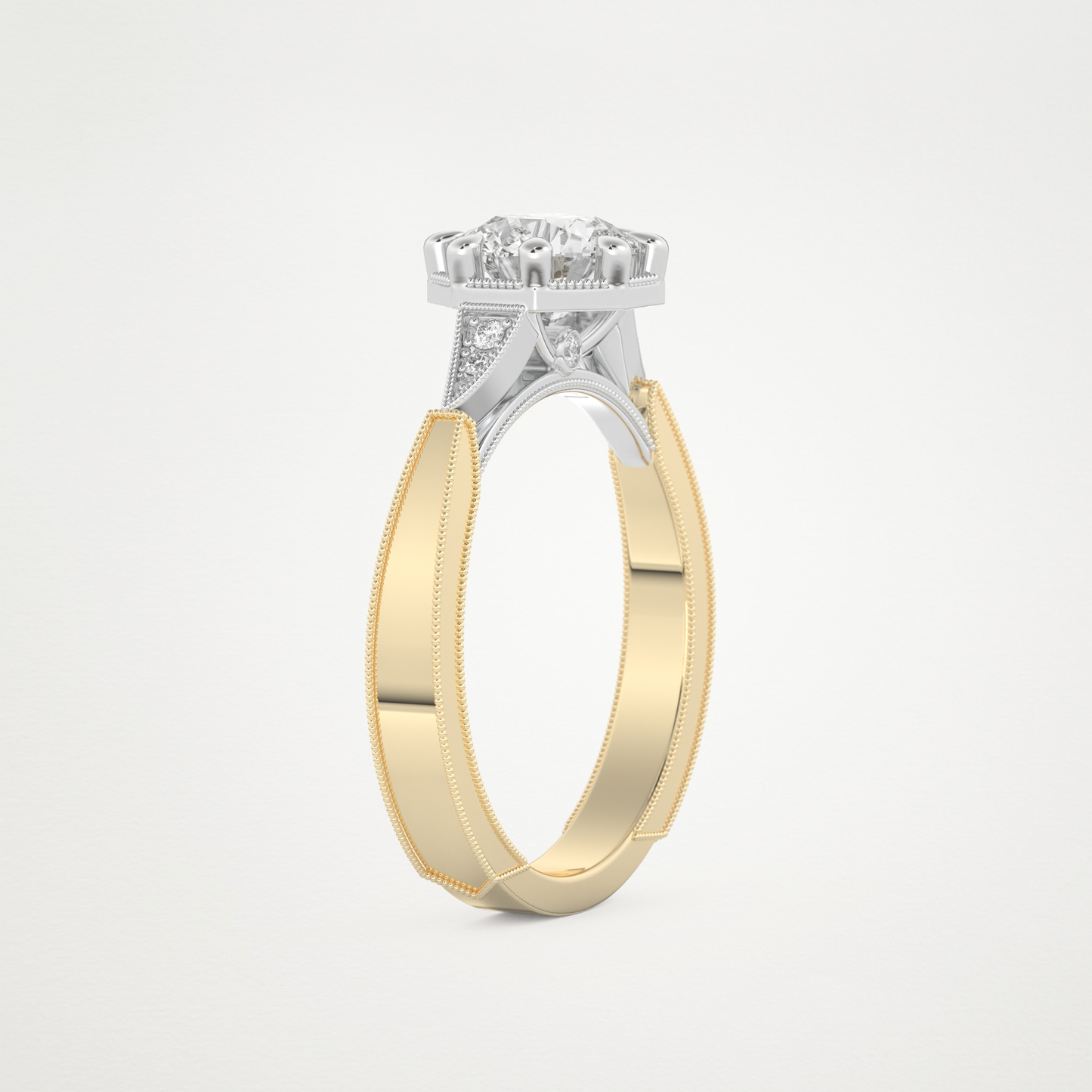 Round Milgrain Pave Lab Grown Diamond Engagement Ring