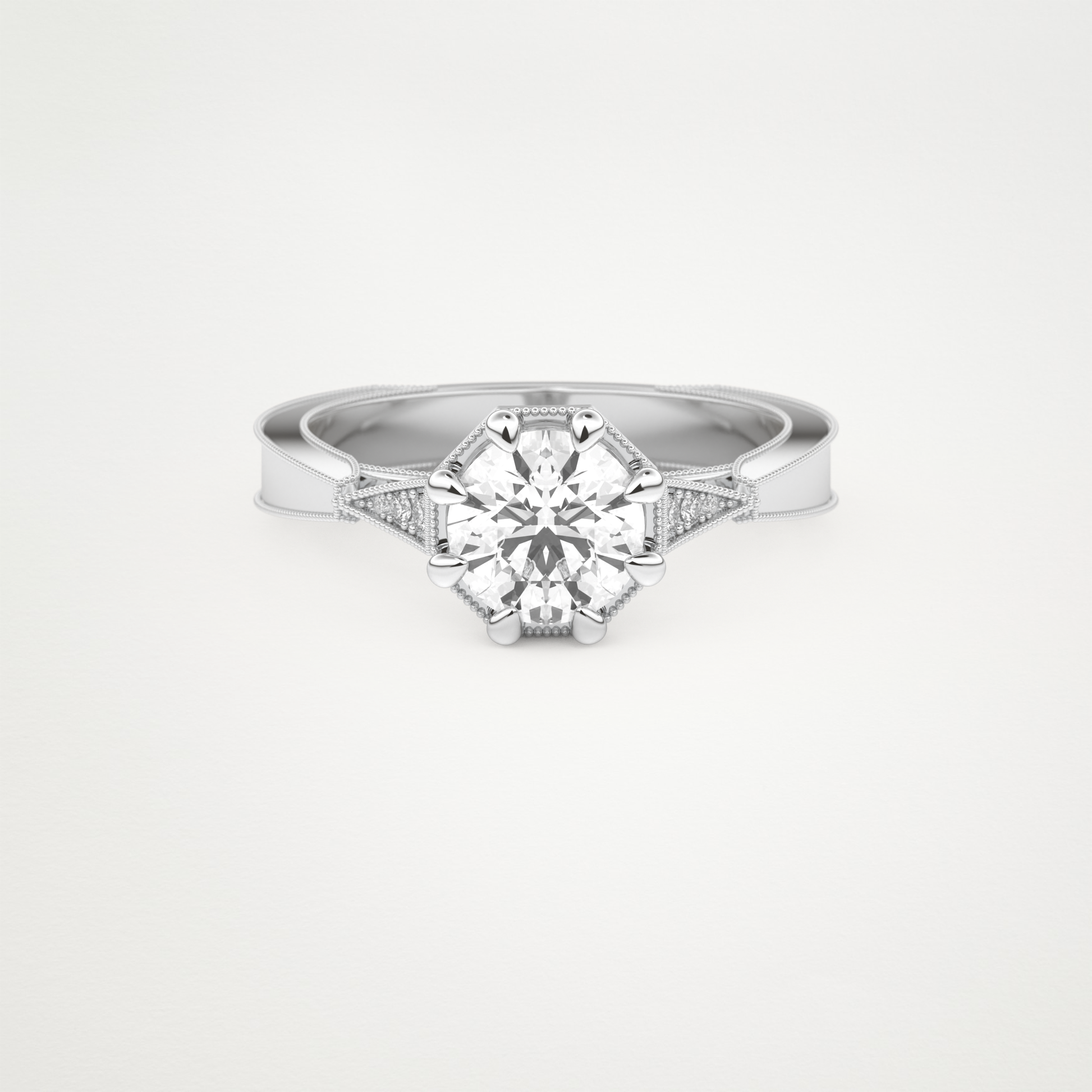 Round Milgrain Pave Lab Grown Diamond Engagement Ring
