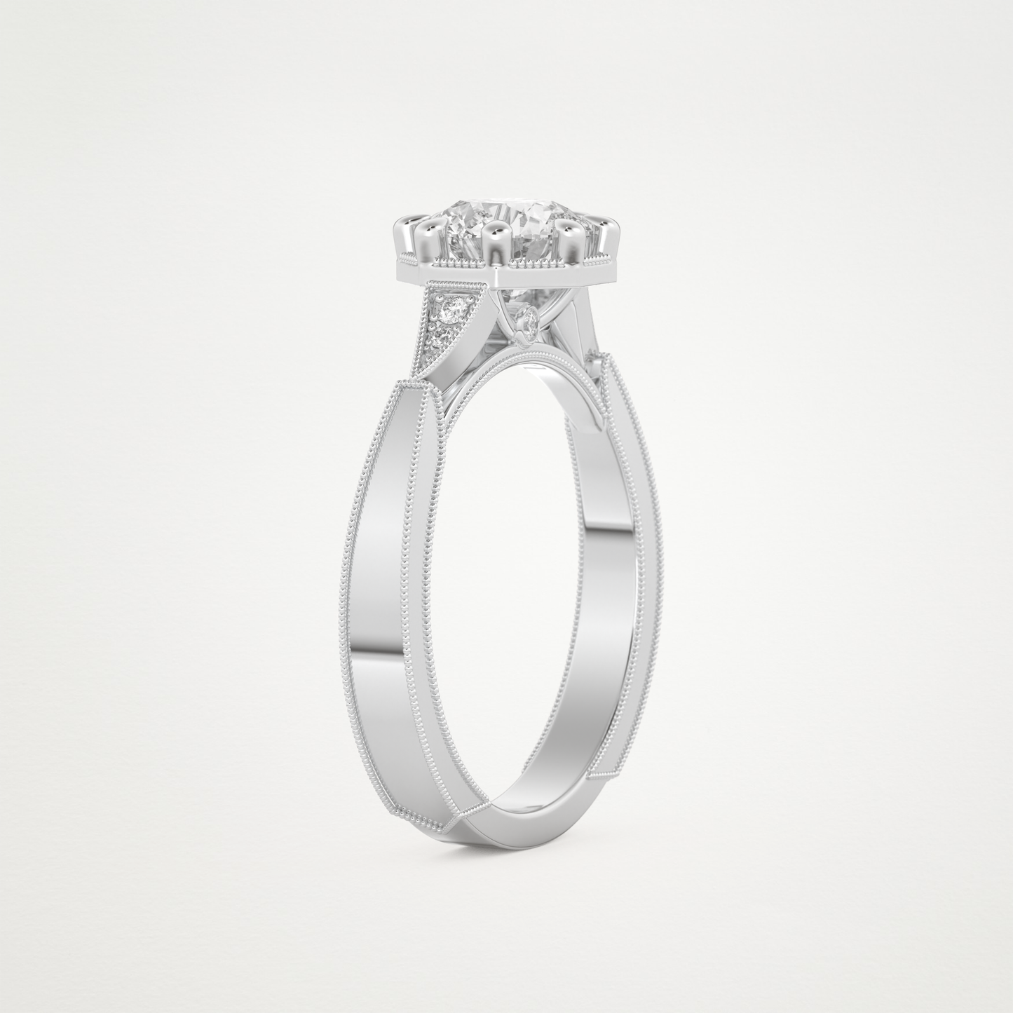 Round Milgrain Pave Lab Grown Diamond Engagement Ring