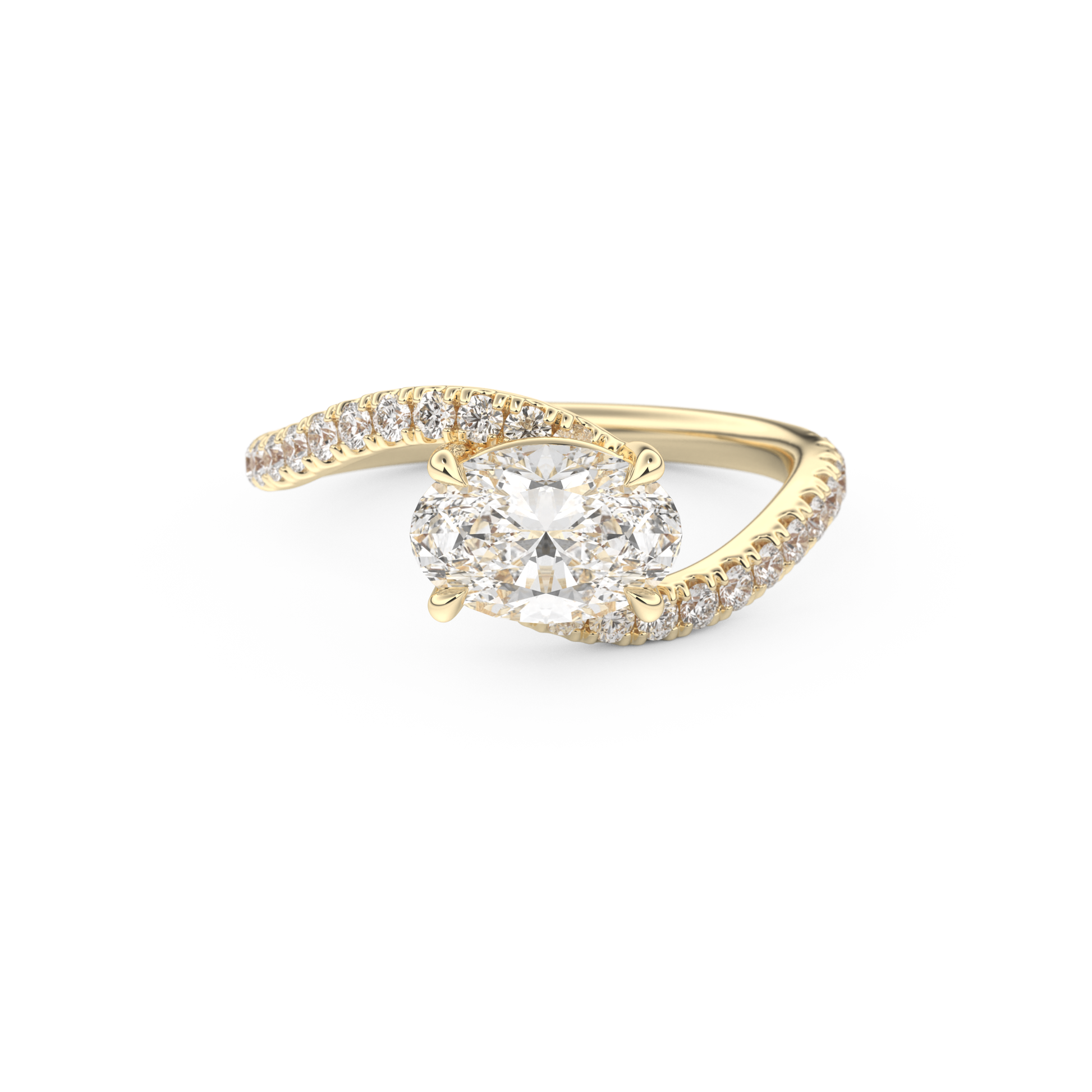 East West Oval Swirl & Pave Lab Grown Diamond Engagement Ring