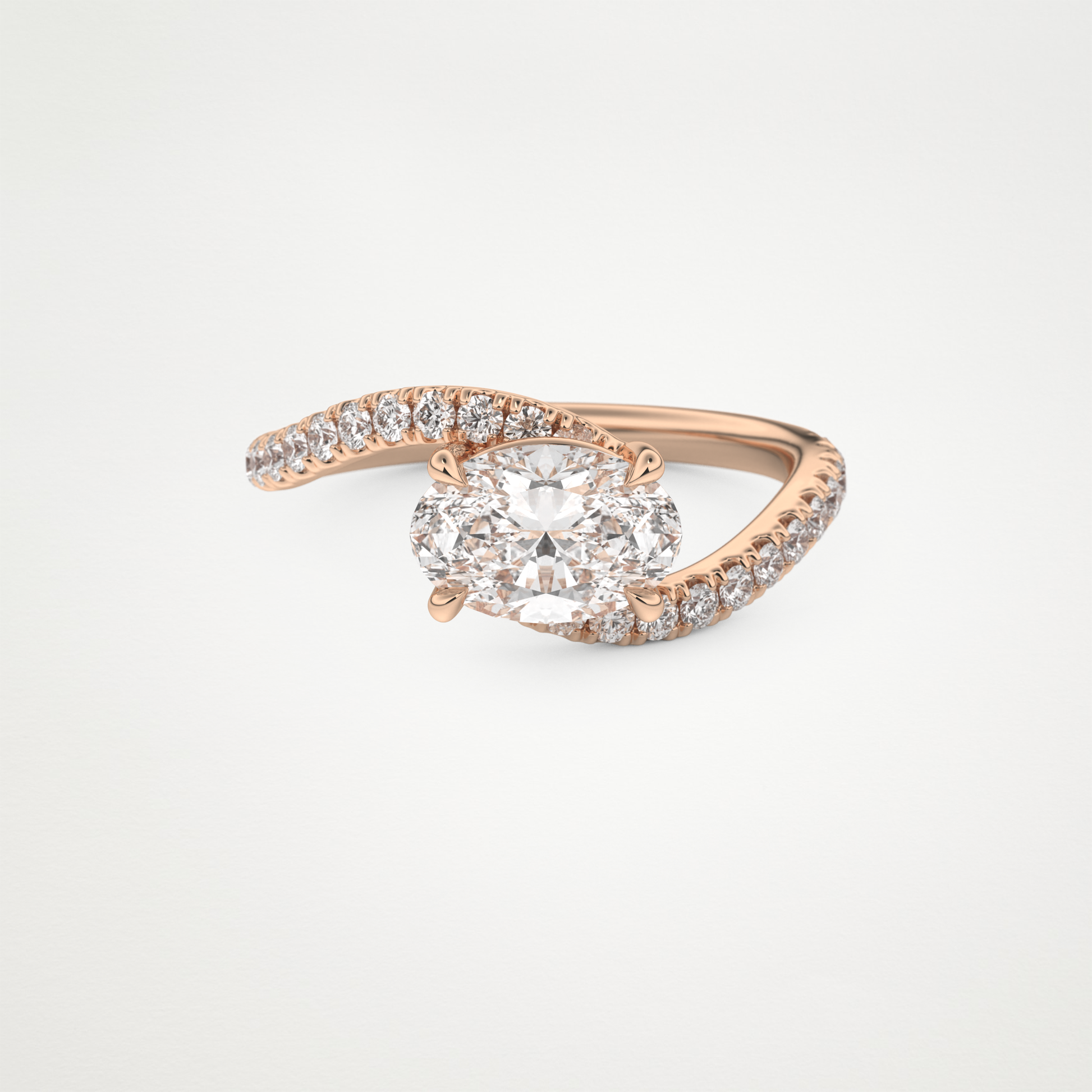 East West Oval Swirl & Pave Lab Grown Diamond Engagement Ring