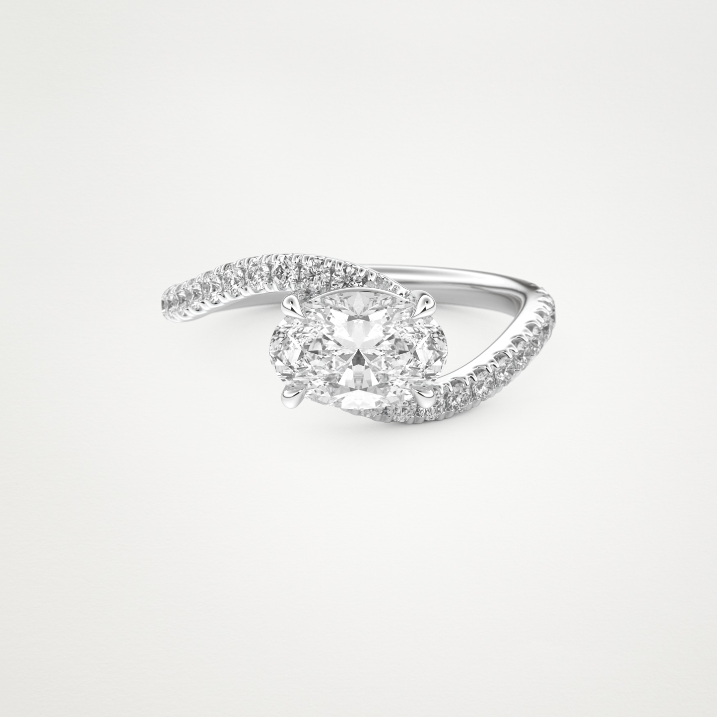 East West Oval Swirl & Pave Lab Grown Diamond Engagement Ring