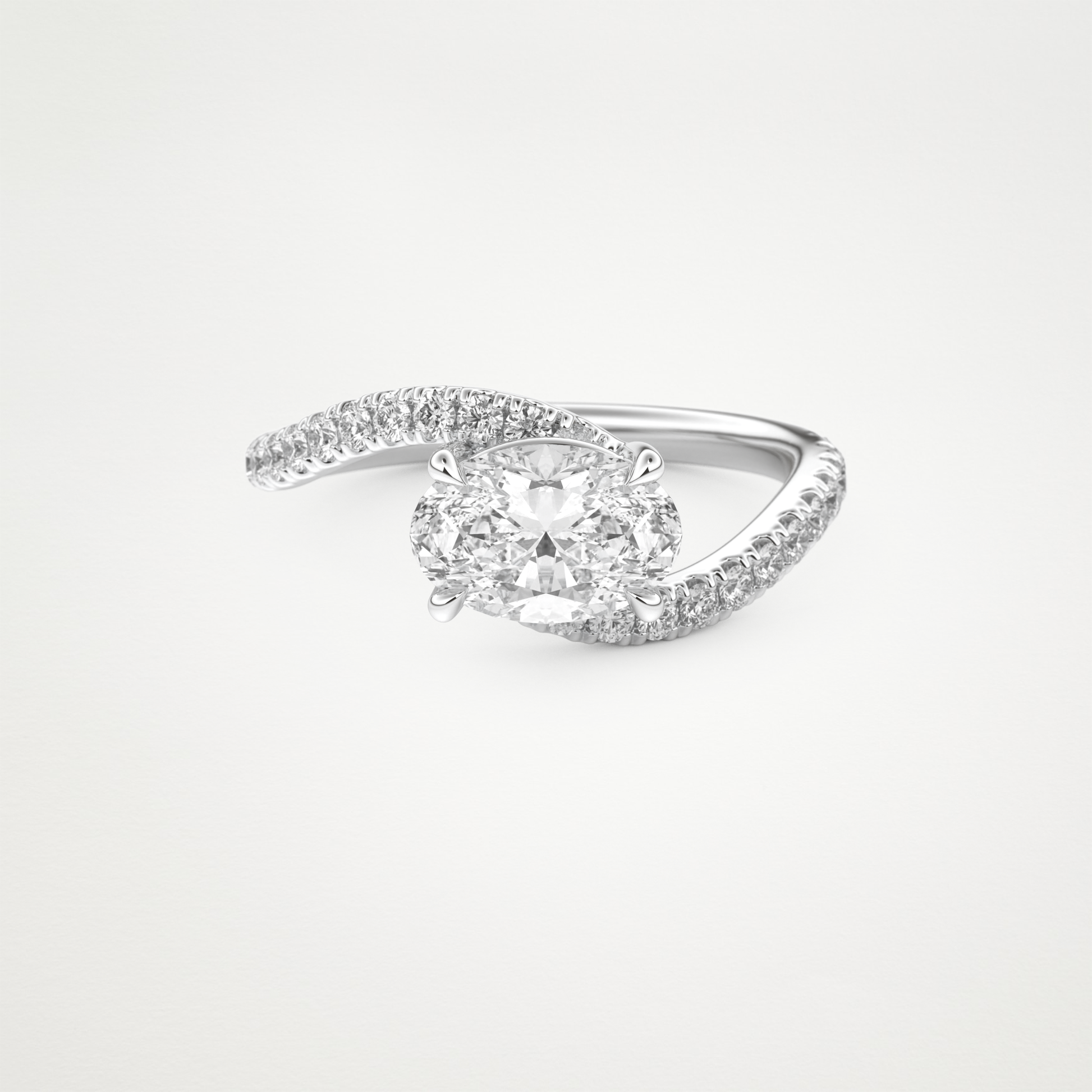 East West Oval Swirl & Pave Lab Grown Diamond Engagement Ring
