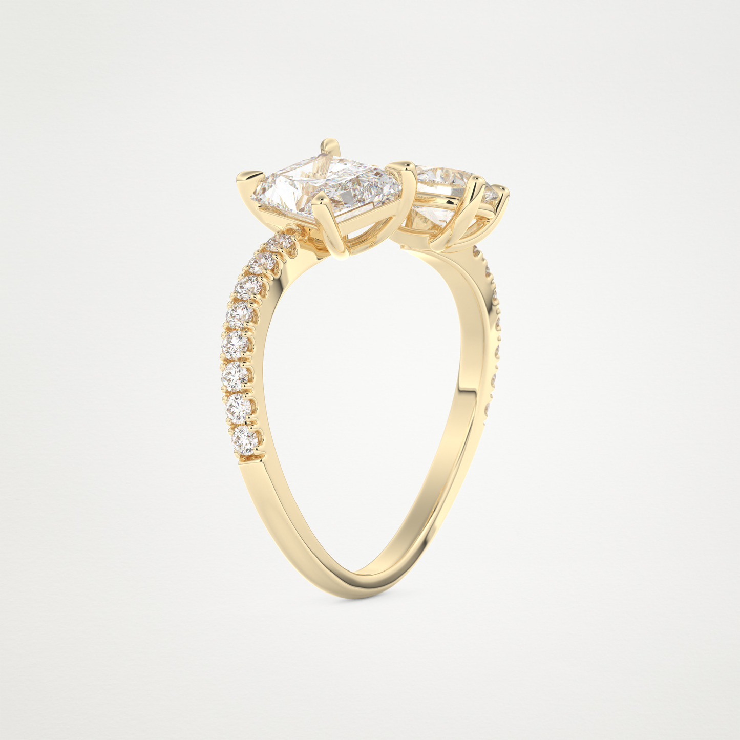Radiant & Pear Two Stone Pave & Open Shank Lab Grown Diamond Engagement Ring