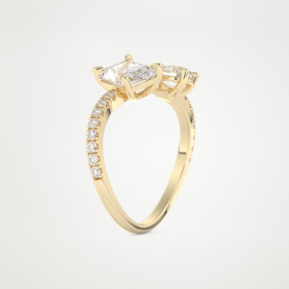 Radiant & Pear Two Stone Pave & Open Shank Lab Grown Diamond Engagement Ring
