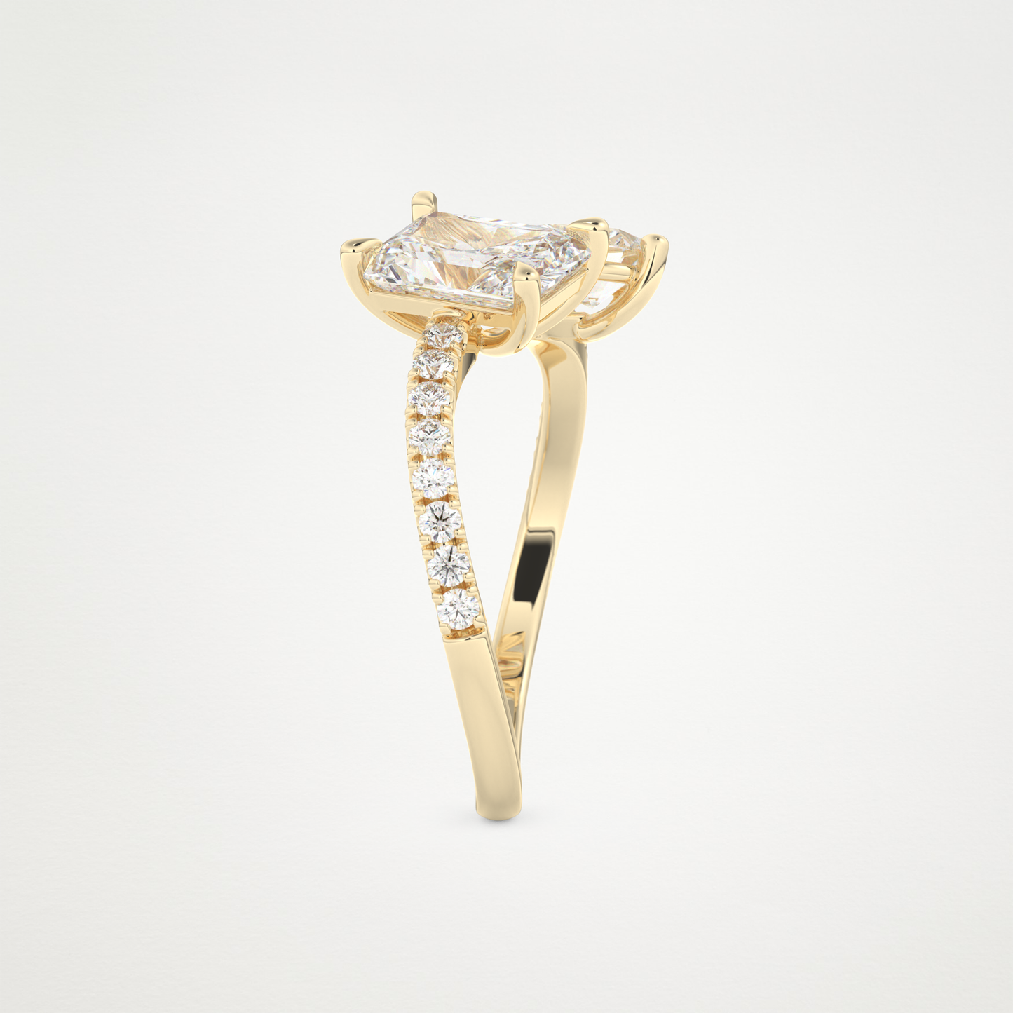Radiant & Pear Two Stone Pave & Open Shank Lab Grown Diamond Engagement Ring