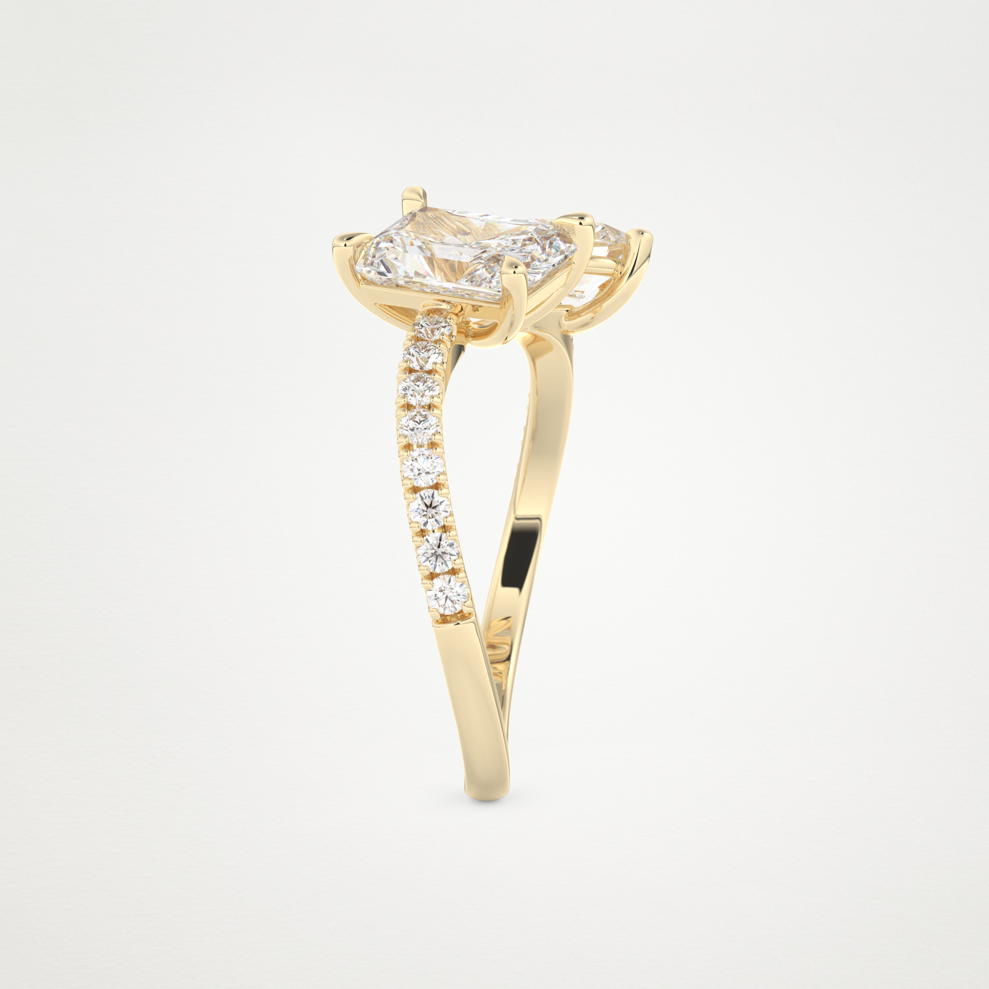 Radiant & Pear Two Stone Pave & Open Shank Lab Grown Diamond Engagement Ring
