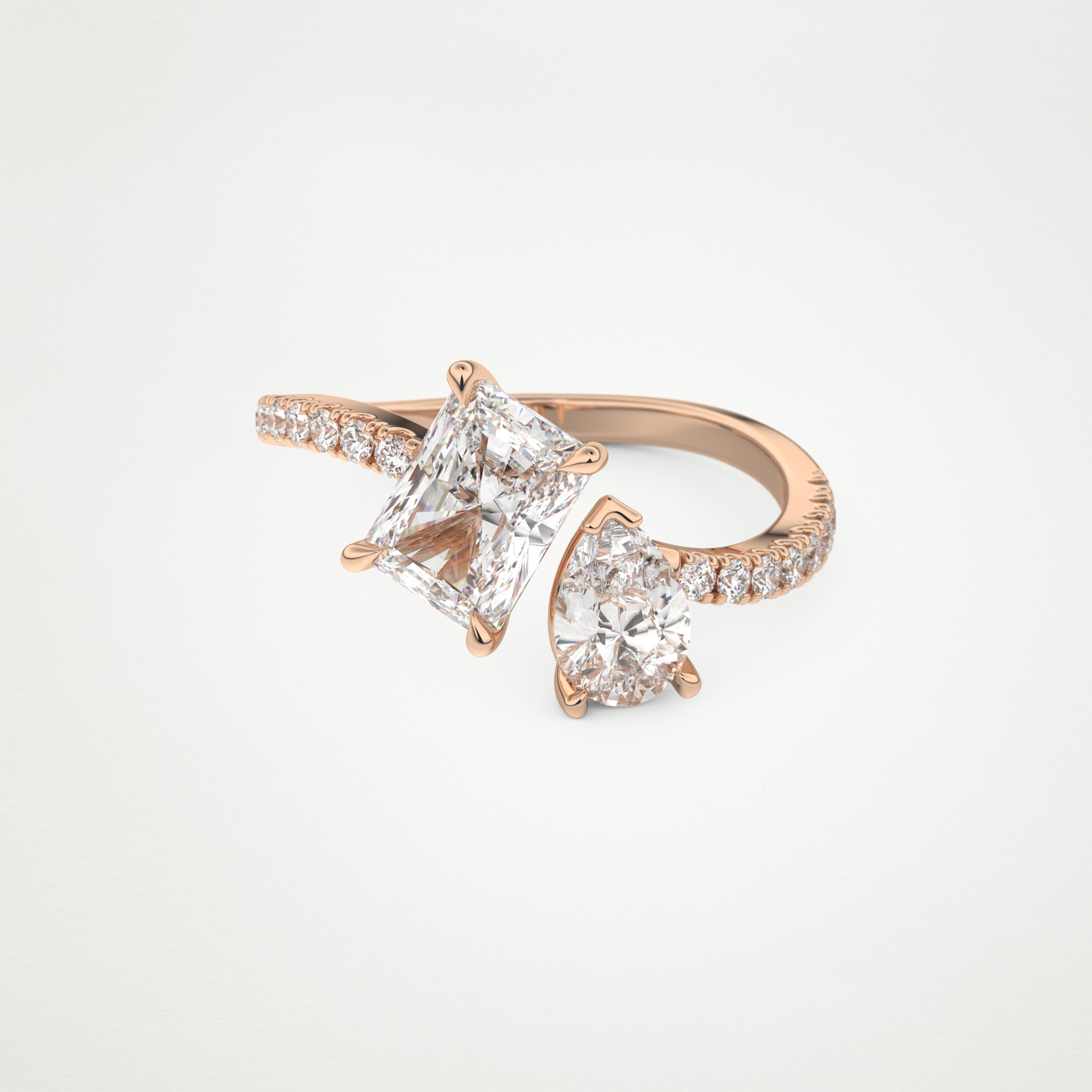 Radiant & Pear Two Stone Pave & Open Shank Lab Grown Diamond Engagement Ring