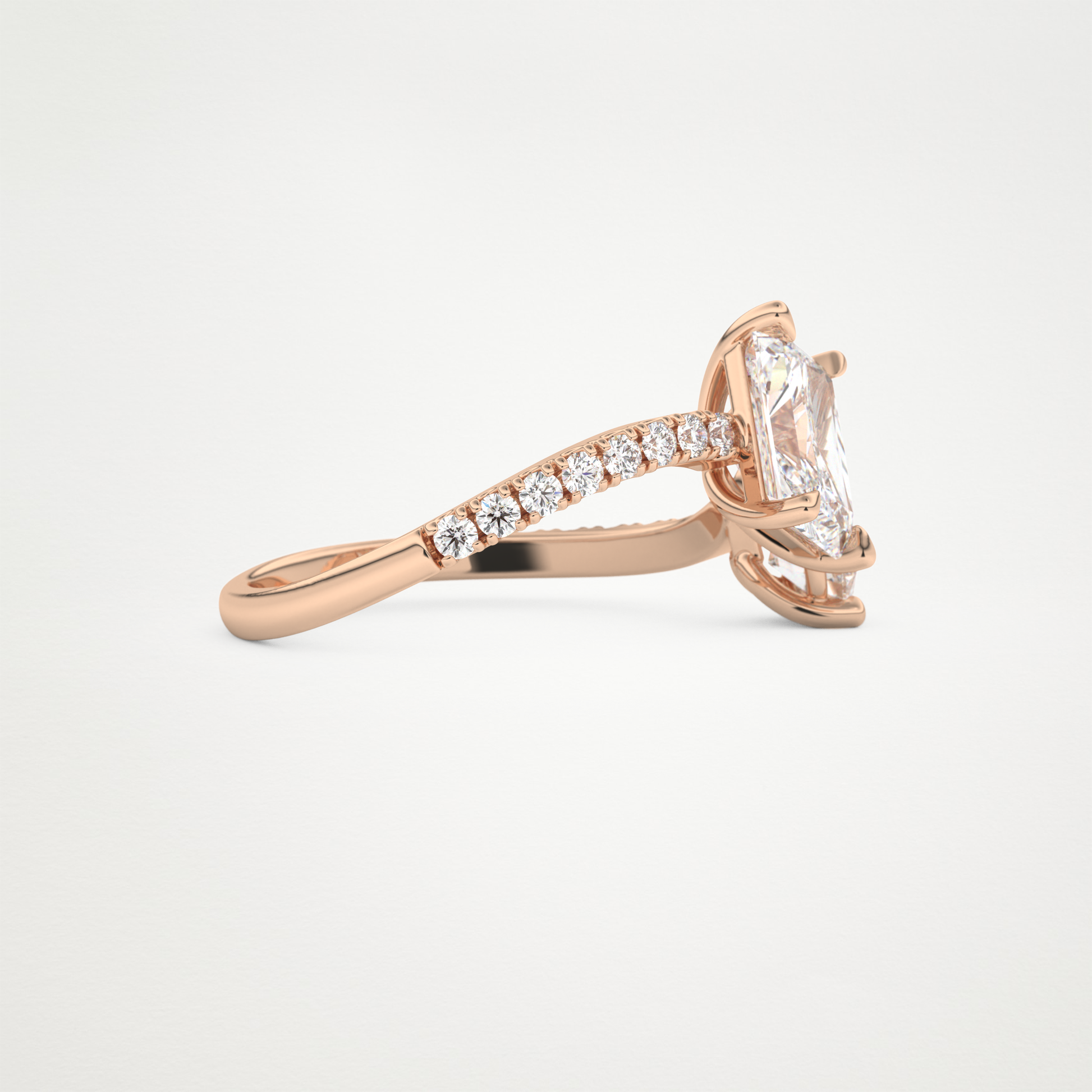 Radiant & Pear Two Stone Pave & Open Shank Lab Grown Diamond Engagement Ring
