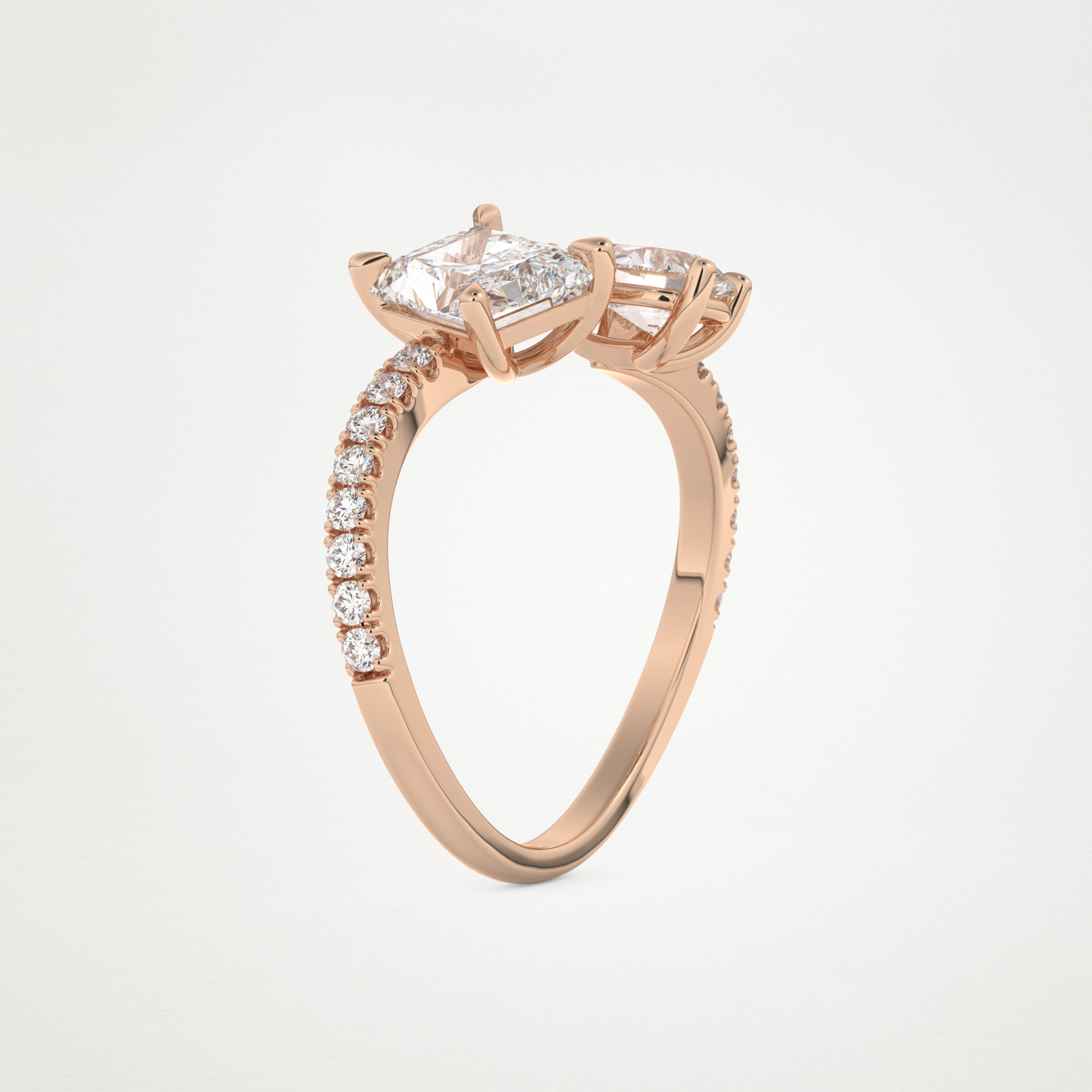 Radiant & Pear Two Stone Pave & Open Shank Lab Grown Diamond Engagement Ring