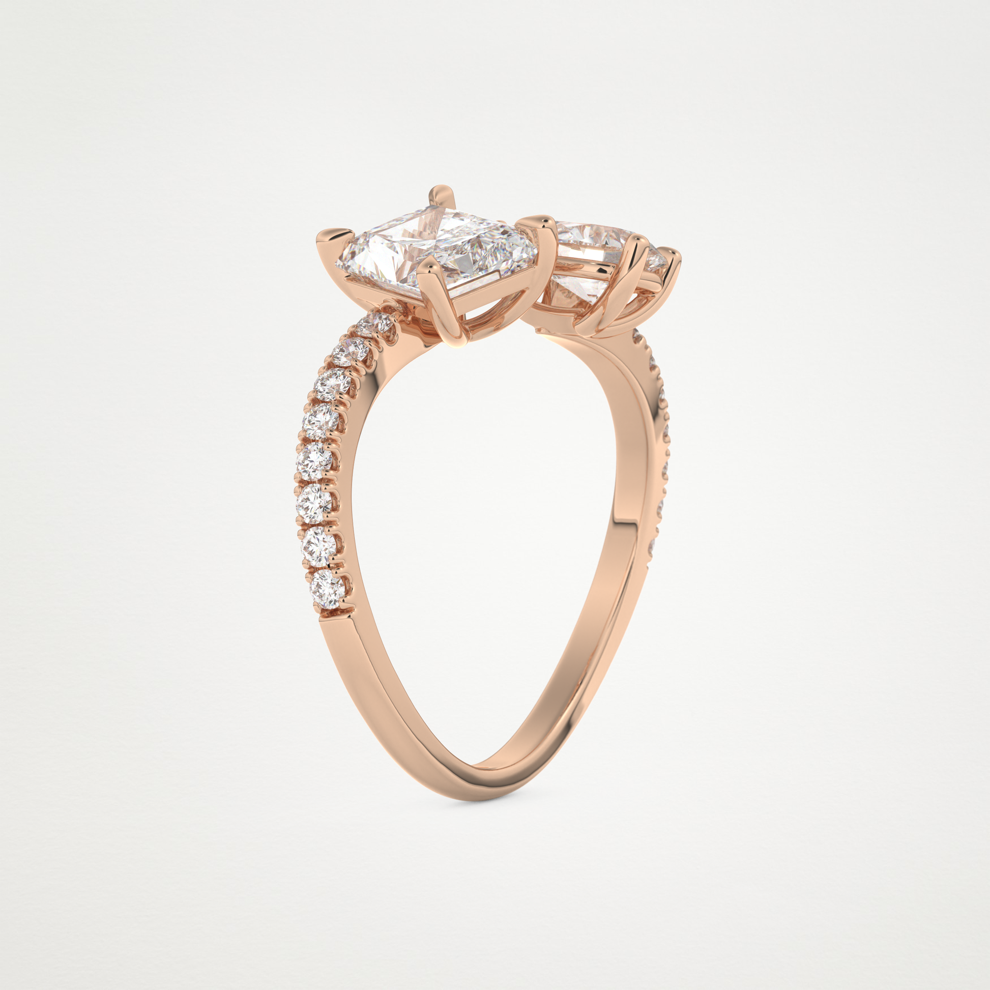 Radiant & Pear Two Stone Pave & Open Shank Lab Grown Diamond Engagement Ring