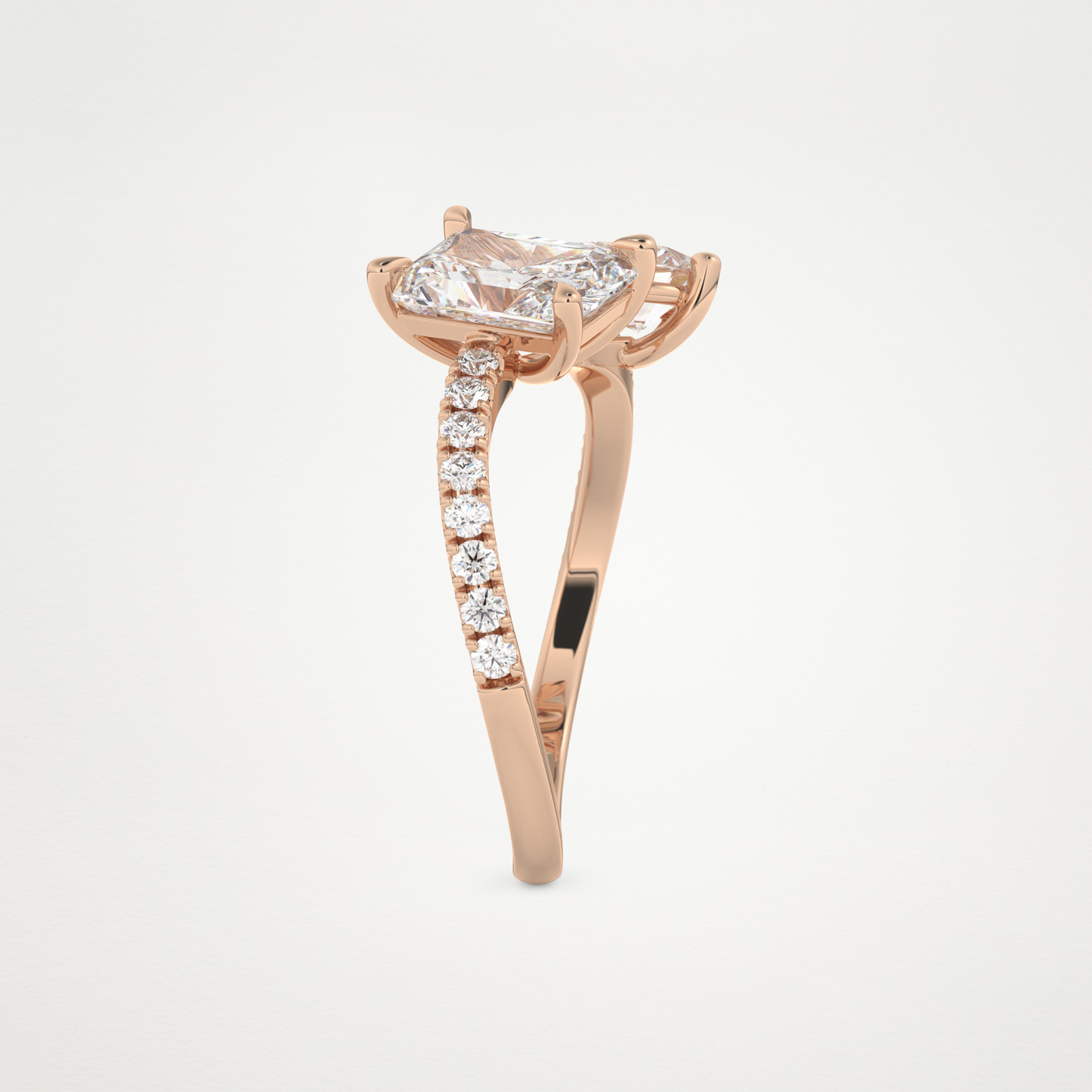 Radiant & Pear Two Stone Pave & Open Shank Lab Grown Diamond Engagement Ring