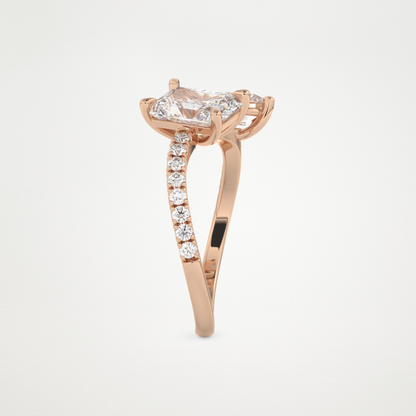 Radiant & Pear Two Stone Pave & Open Shank Lab Grown Diamond Engagement Ring