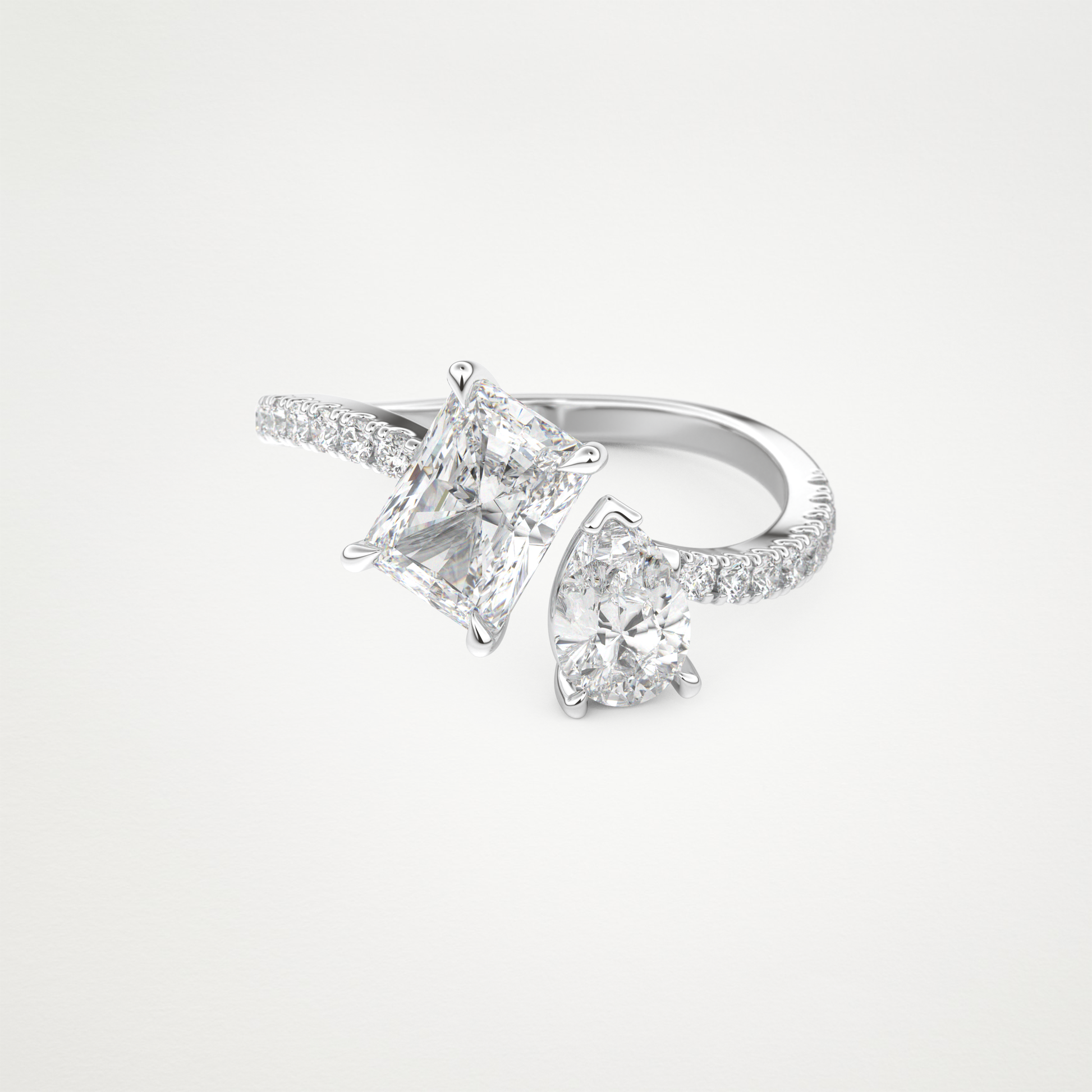 Radiant & Pear Two Stone Pave & Open Shank Lab Grown Diamond Engagement Ring