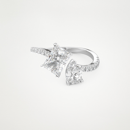 Radiant & Pear Two Stone Pave & Open Shank Lab Grown Diamond Engagement Ring