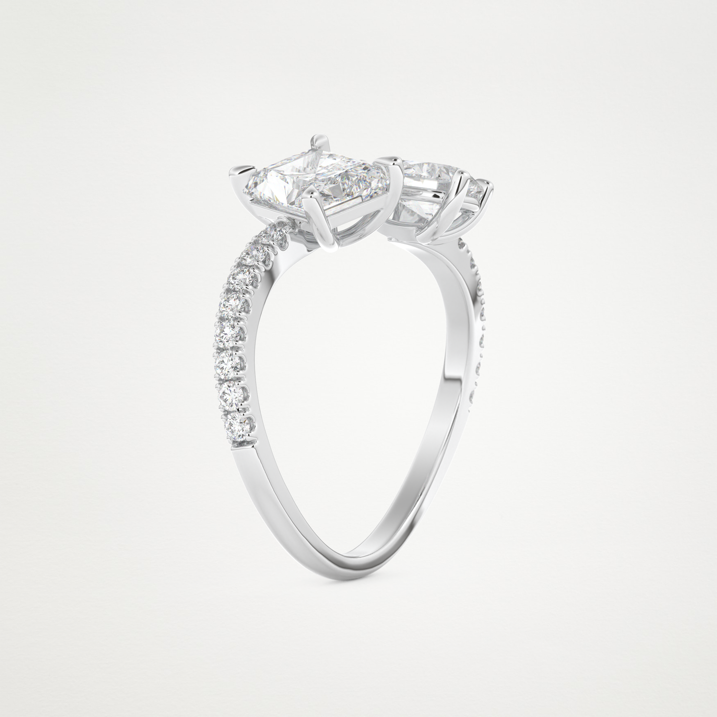 Radiant & Pear Two Stone Pave & Open Shank Lab Grown Diamond Engagement Ring