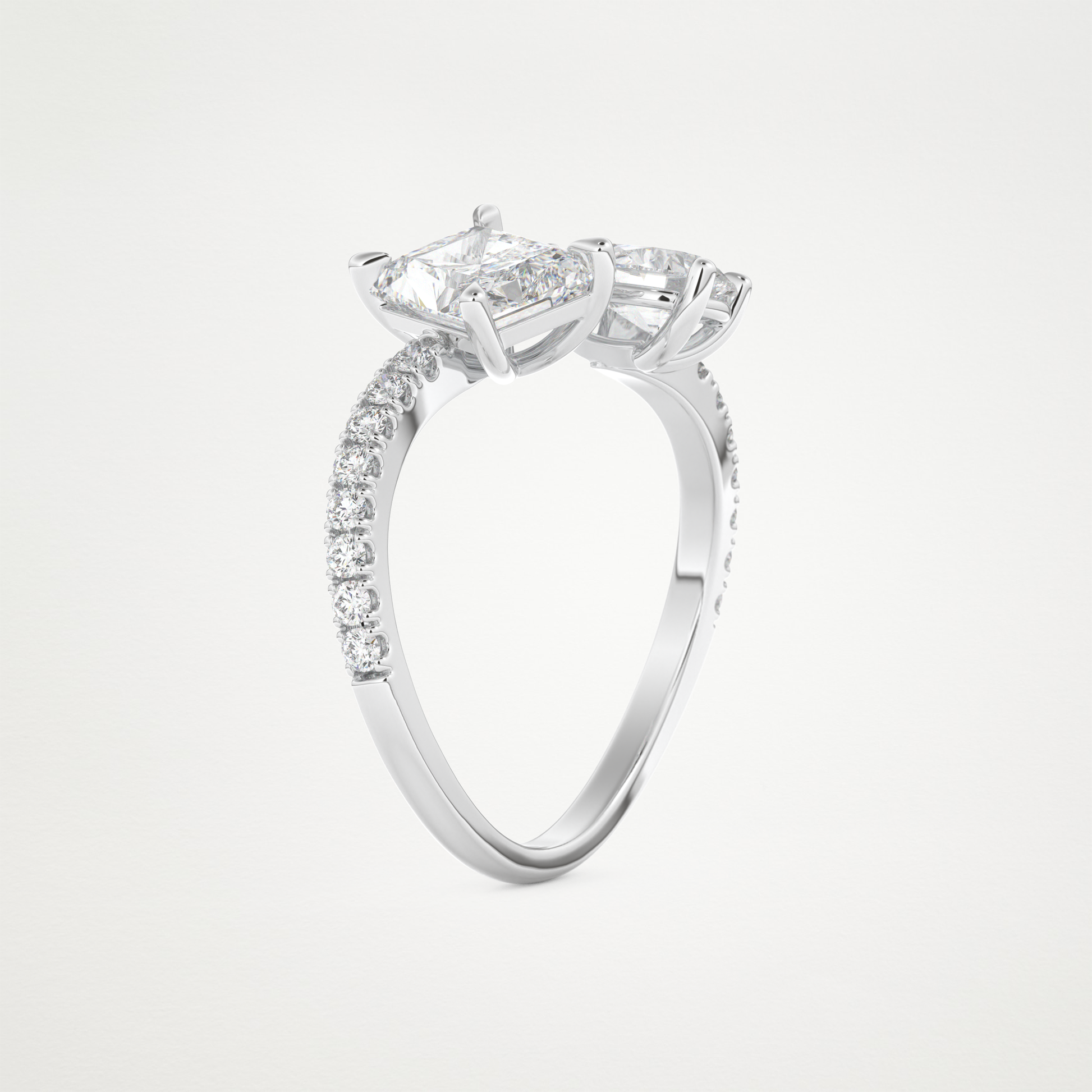 Radiant & Pear Two Stone Pave & Open Shank Lab Grown Diamond Engagement Ring
