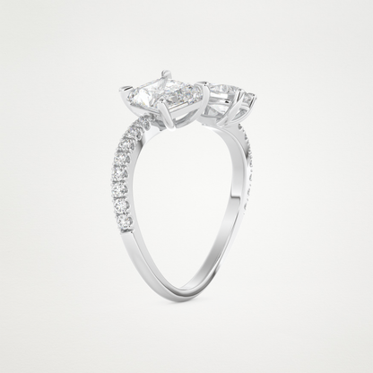 Radiant & Pear Two Stone Pave & Open Shank Lab Grown Diamond Engagement Ring