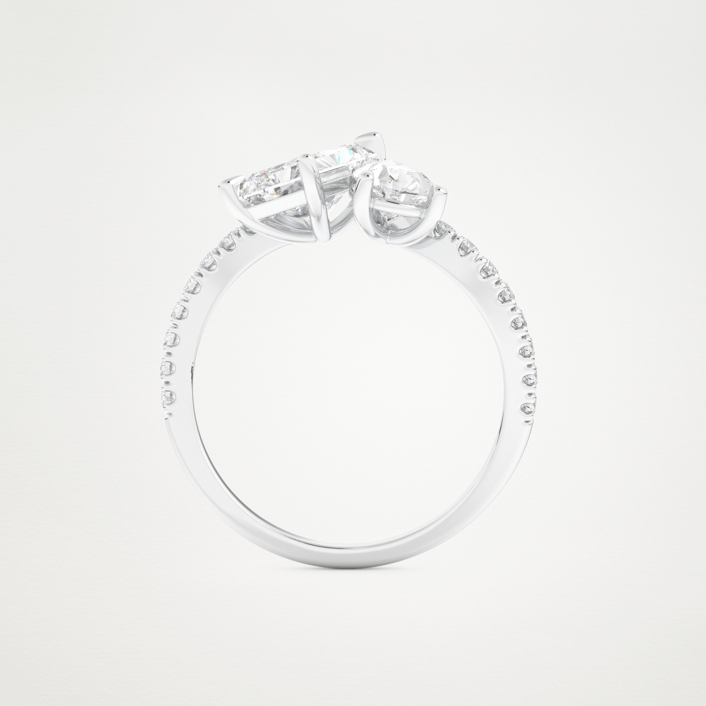 Radiant & Pear Two Stone Pave & Open Shank Lab Grown Diamond Engagement Ring